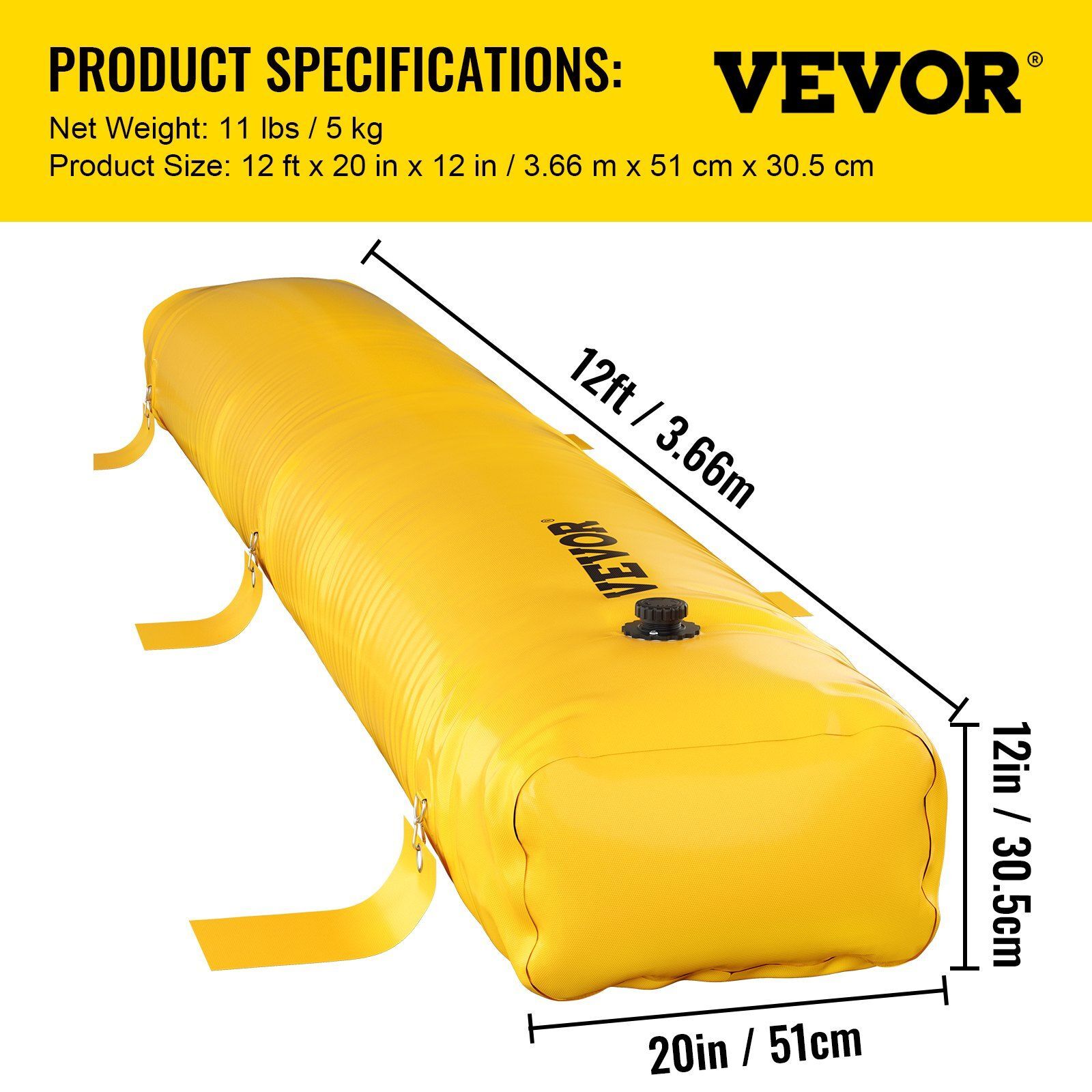 12ft Flood Barrier 12″ Height PVC Waterproof for Home/Door/Garage Reusable
