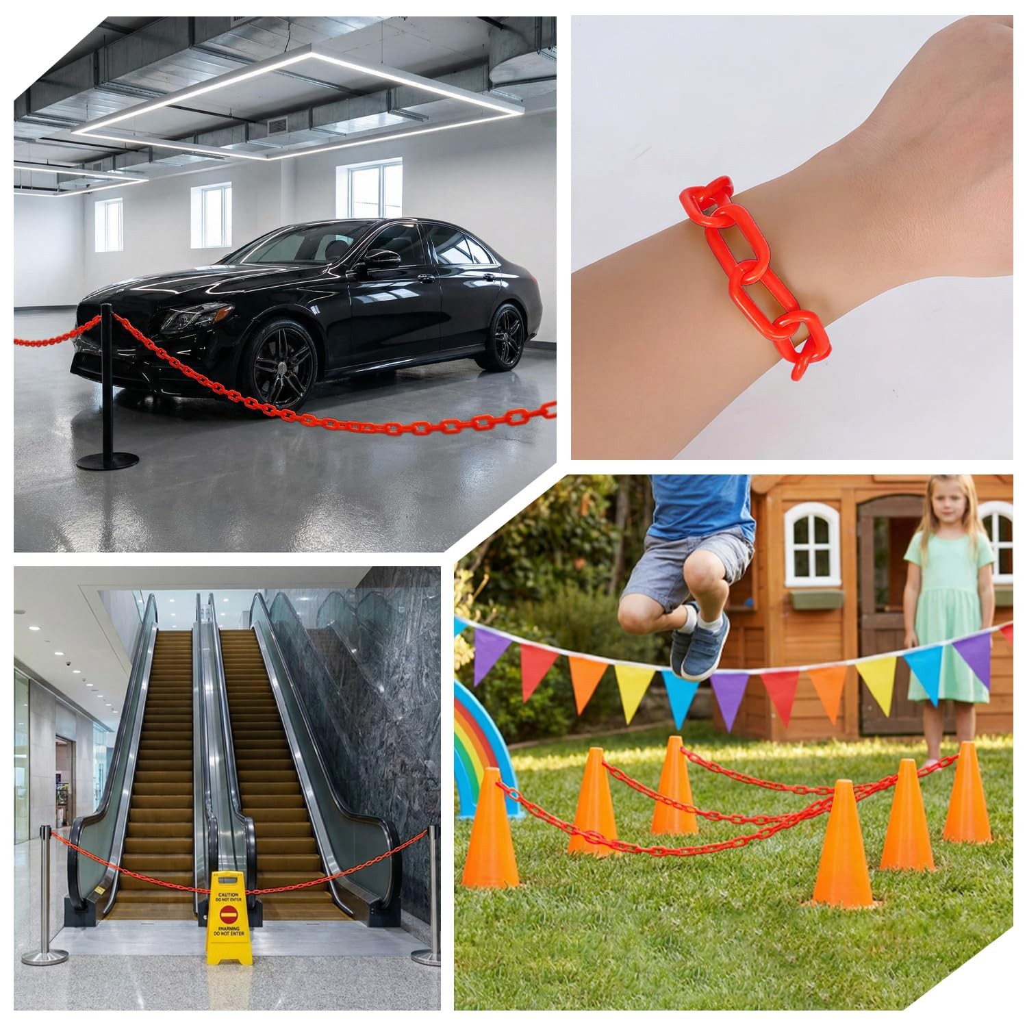 ⭐Plastic UV Resistant Safety Barrier Chain Links 240FT w/50 S Hooks for Driveway