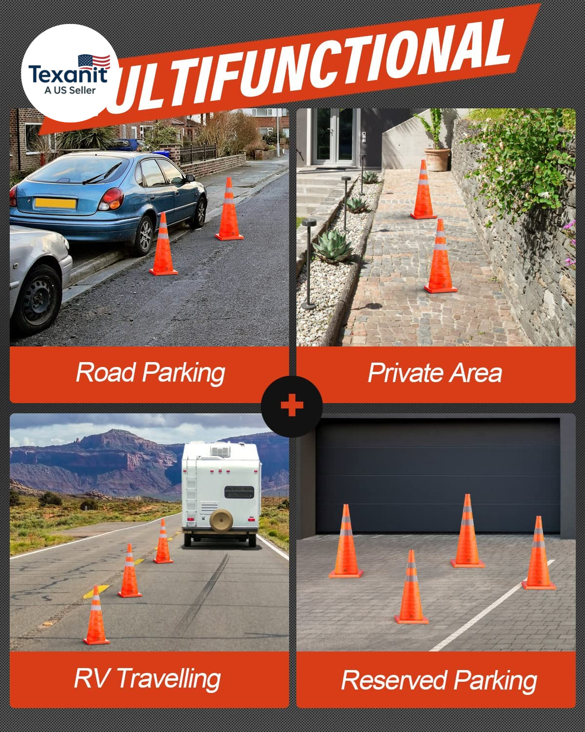 18 Inch 4 Pack Collapsible Traffic Safety Cones, Multi Purpose Pop-Up Cones with