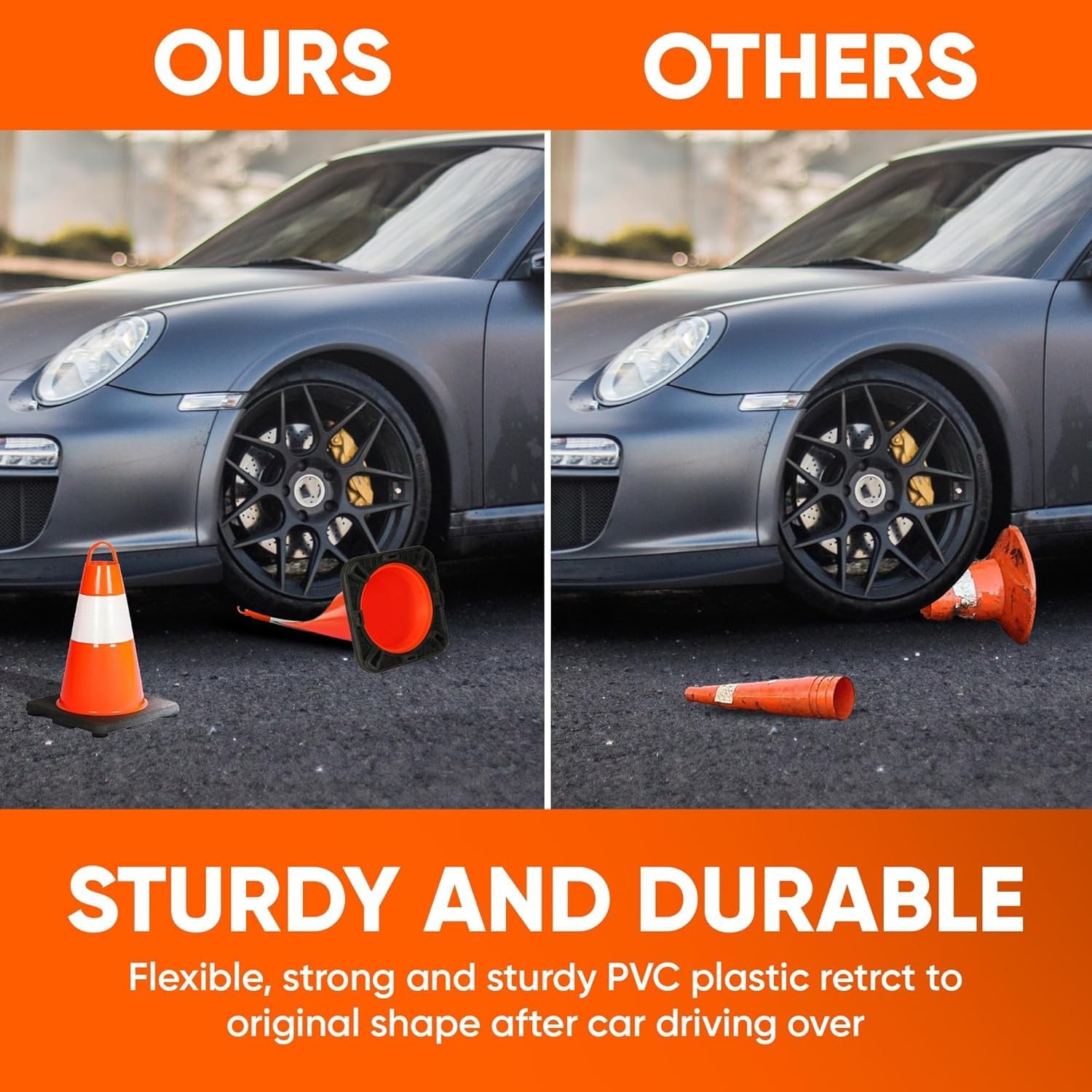 Pyle 12″ Safety Traffic Cones, 6-Pack Orange Parking Cones w/Reflective Collars