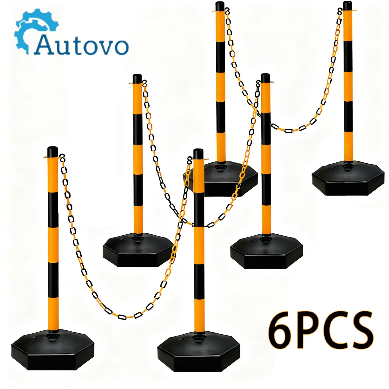 (Used) 6Pack 34 inch Adjustable Traffic Cones: Fillable Base, 6.6FT Chain