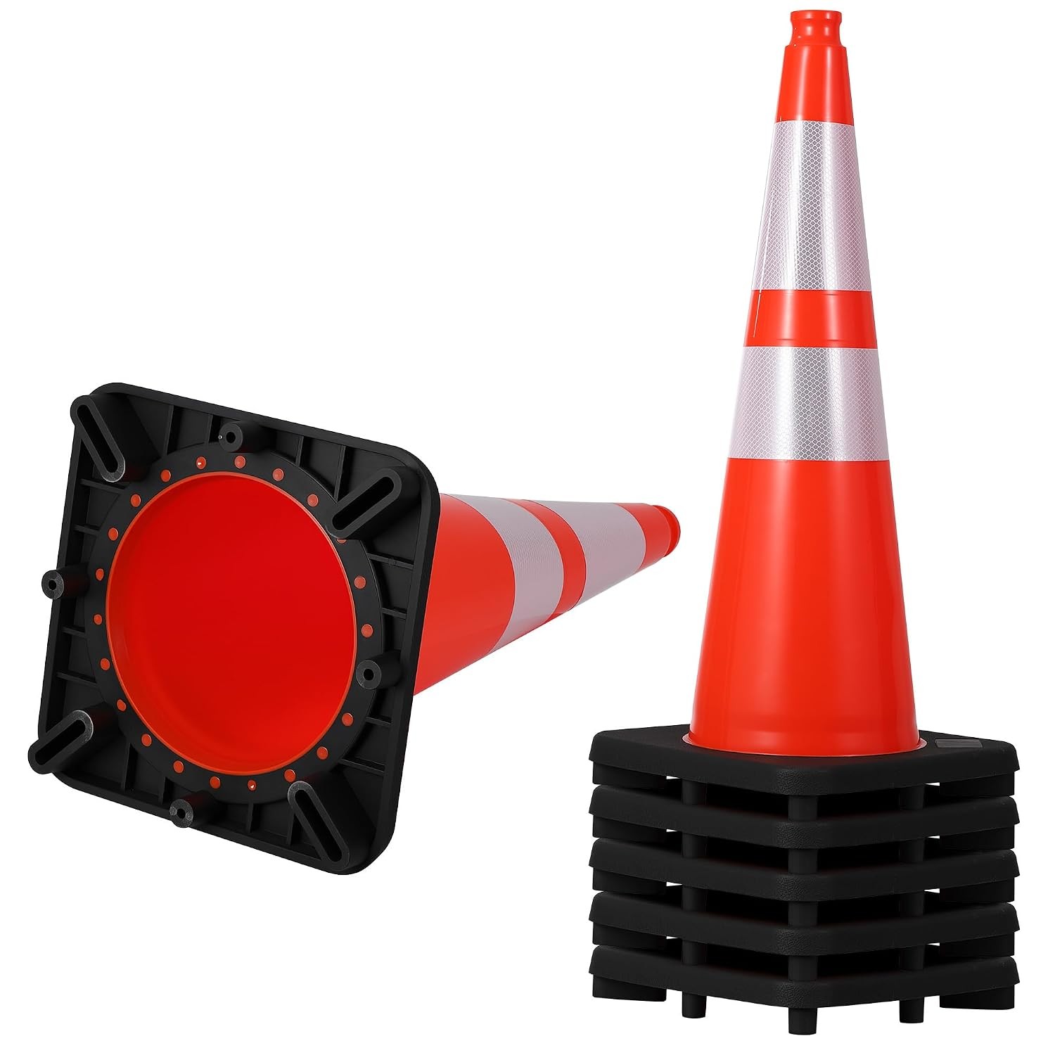 8 Pack 28in Traffic Cones with Reflective Collars & Weighted Base Heavy Duty PVC