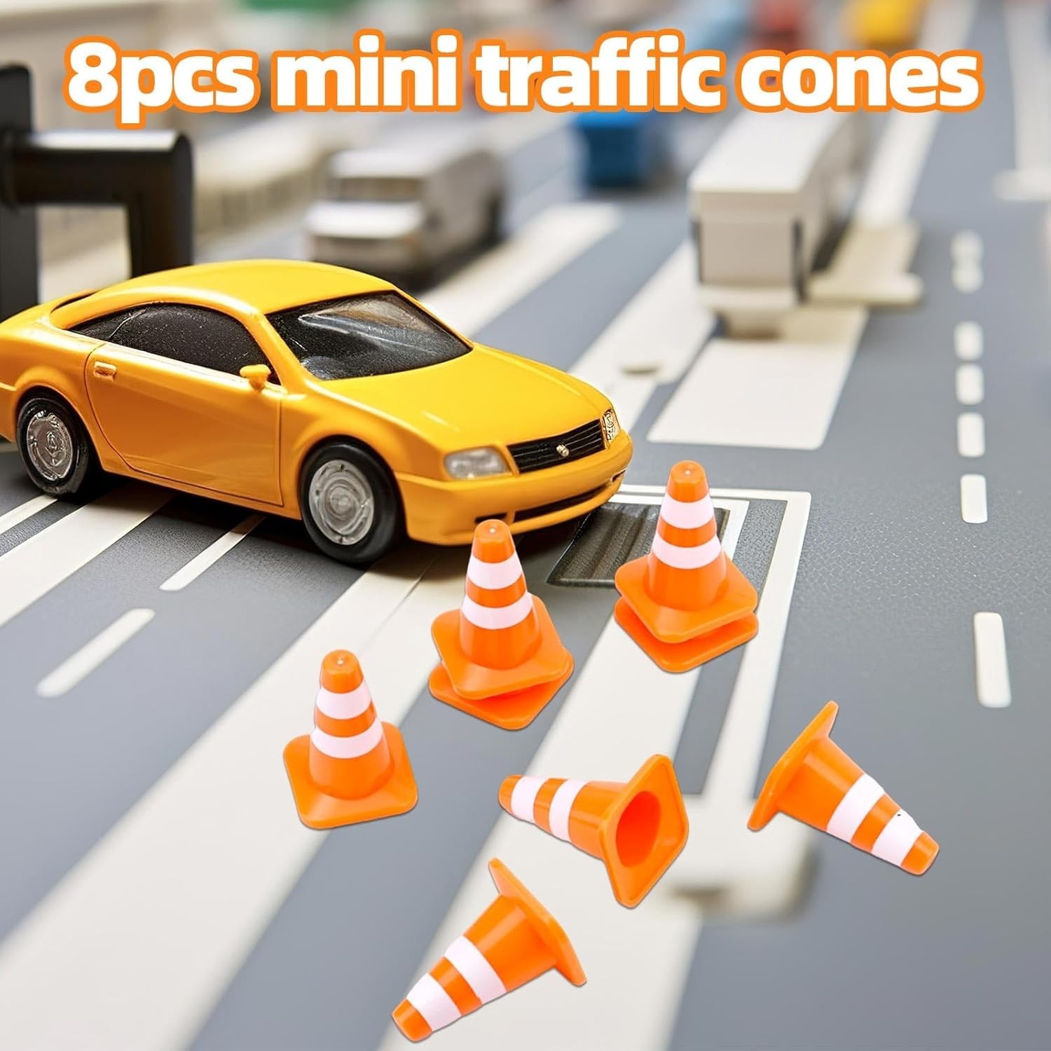 Realistic 8-Piece Mini Traffic Cone Set – 1.38in for Creative Scenes & Teaching