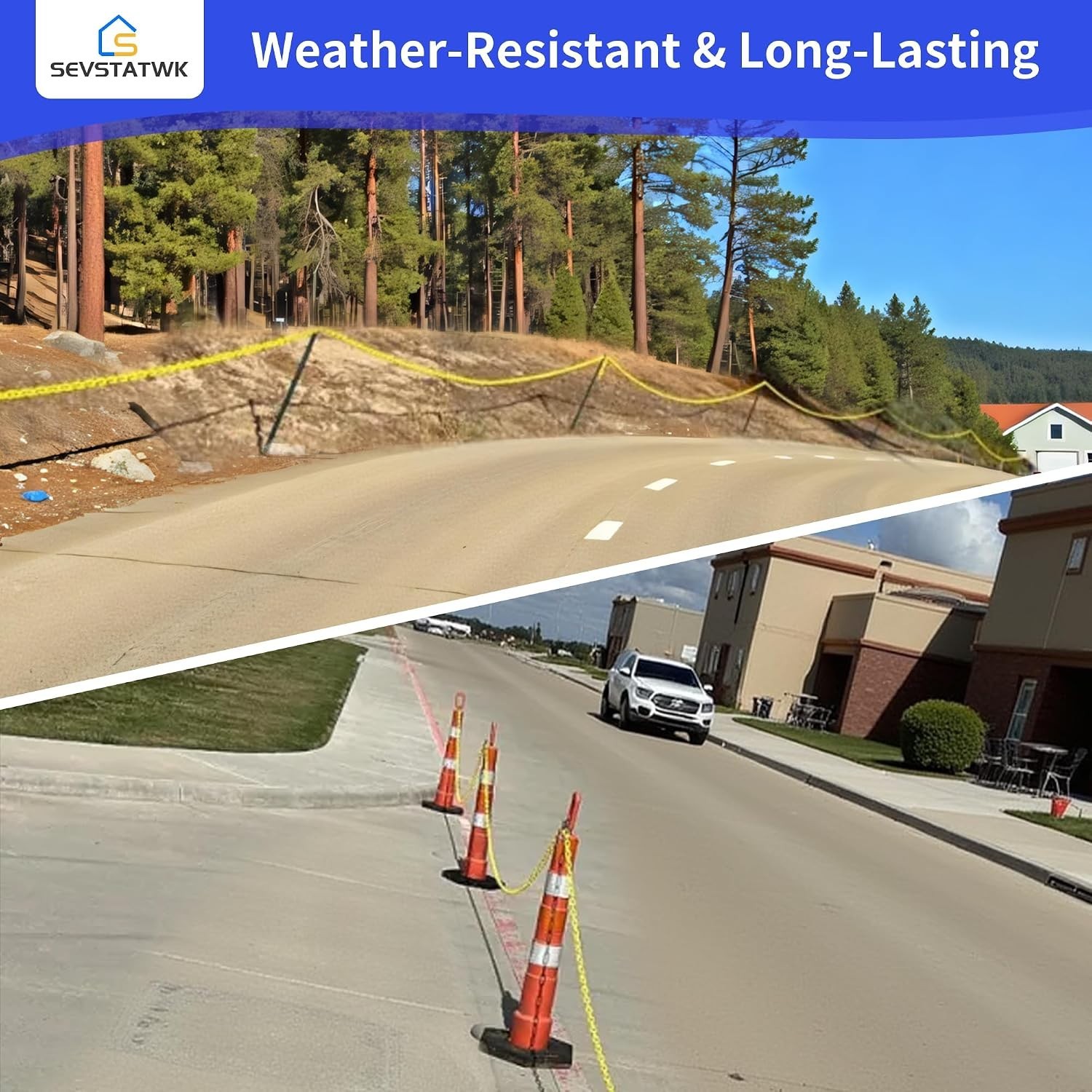 Durable 25ft Yellow Plastic Chain Barrier for Outdoor & Indoor Safety Solutions