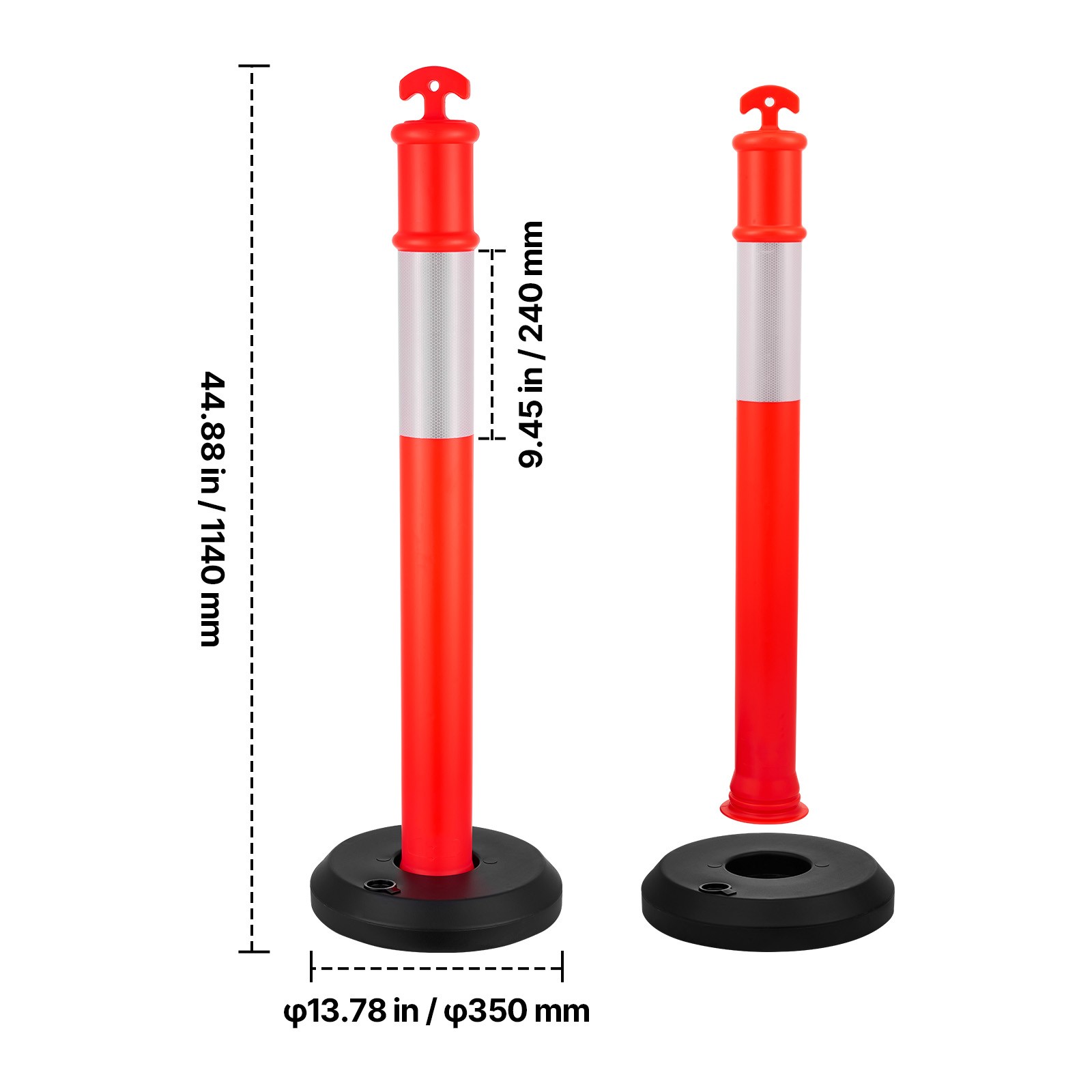 Uimoso Set of 3 Traffic Delineator Posts 48-Inch Safety Cones with Fillable Base
