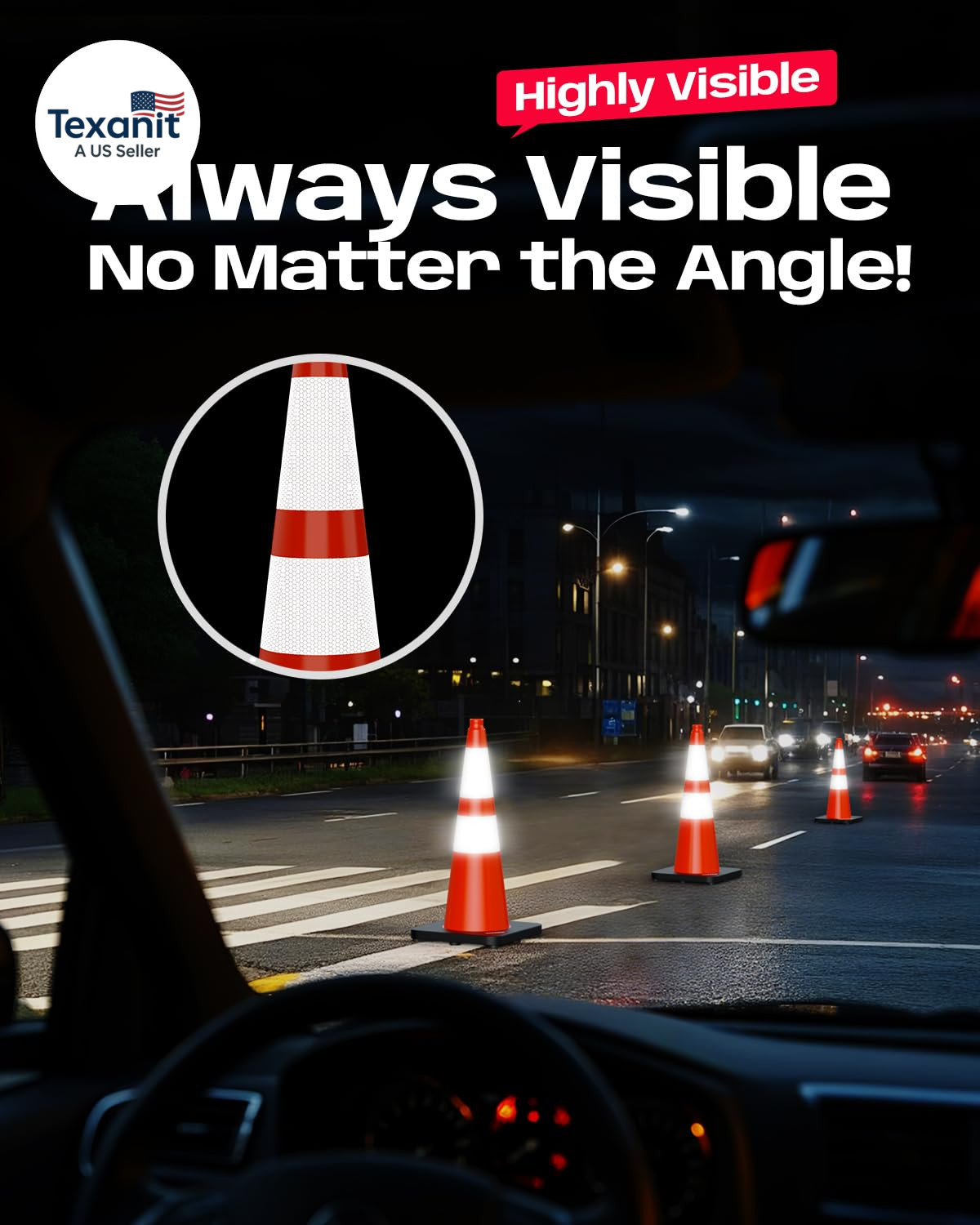 28 Inch Traffic Cones with Black Weighted Base, PVC Orange Safety Cones for Traf