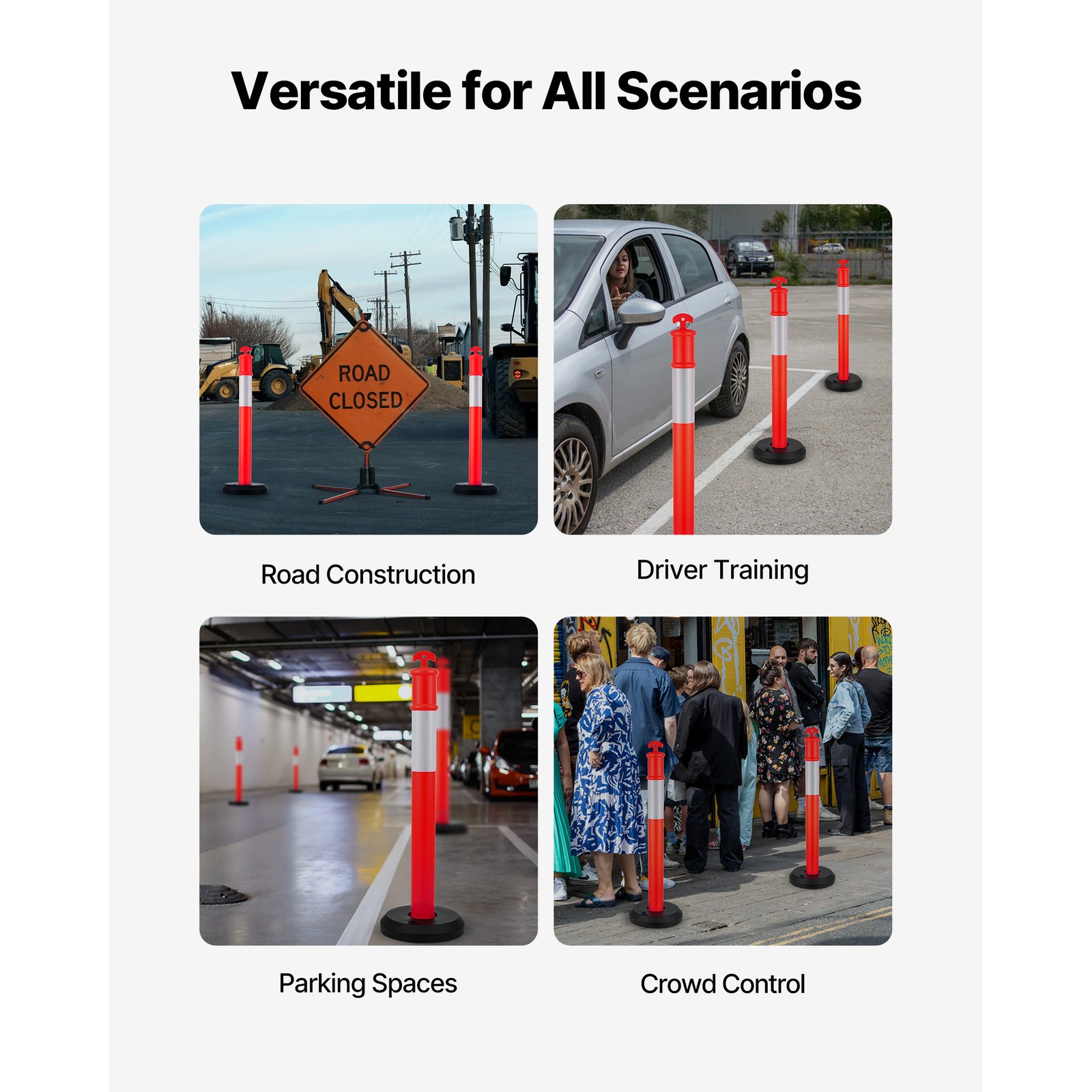 Uimoso Set of 6 Traffic Delineator Posts with Fillable Bases, 48-Inch Height