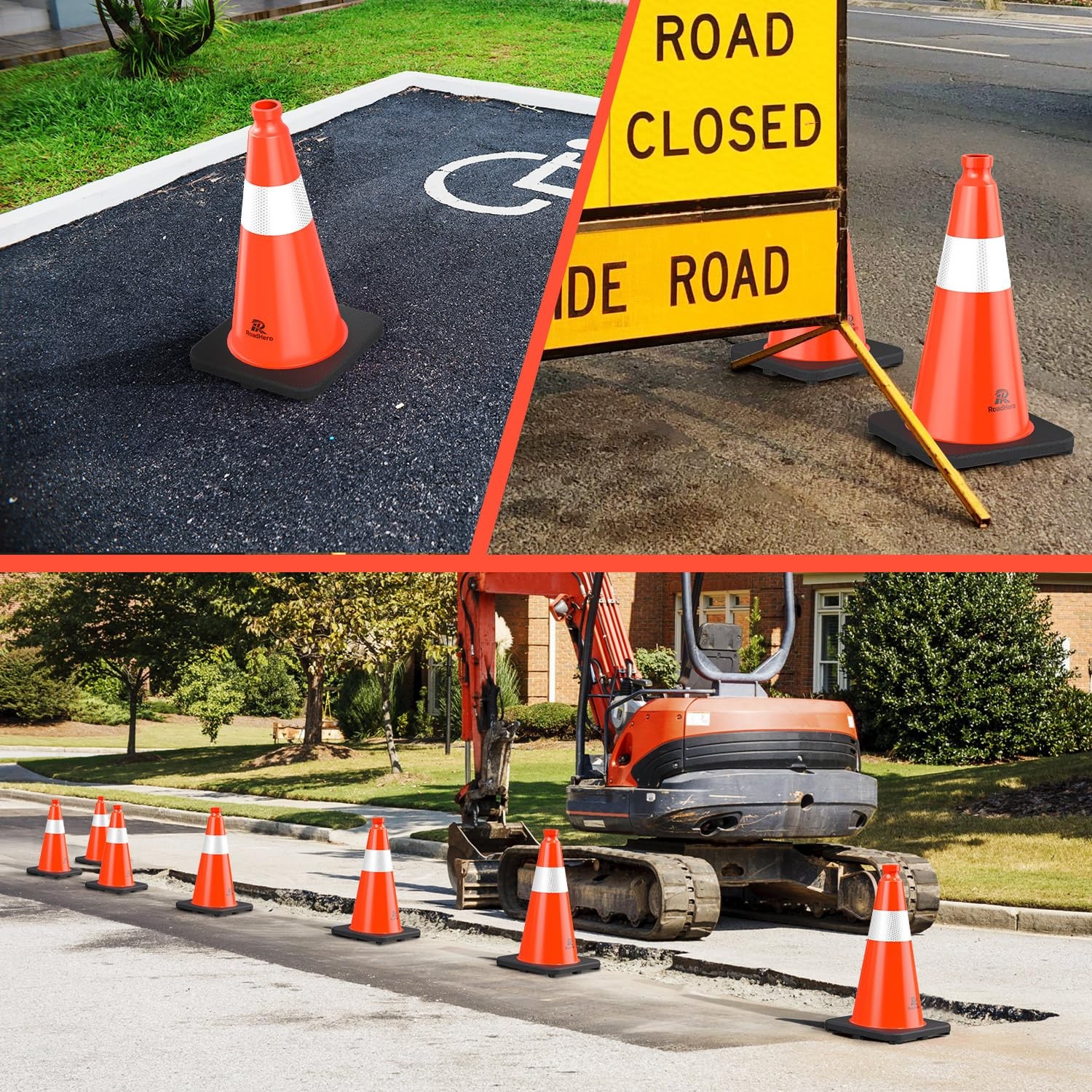 4 Pack Traffic Safety Cones 18 Inch Orange PVC Reflective Weighted Base