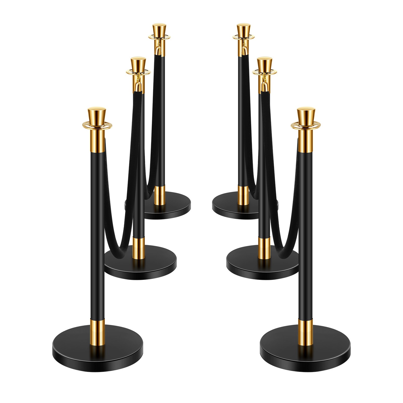 Uimoso 6 Pcs Stanchion Post with 4 Black Velvet Ropes Sand Injection Hollow Base