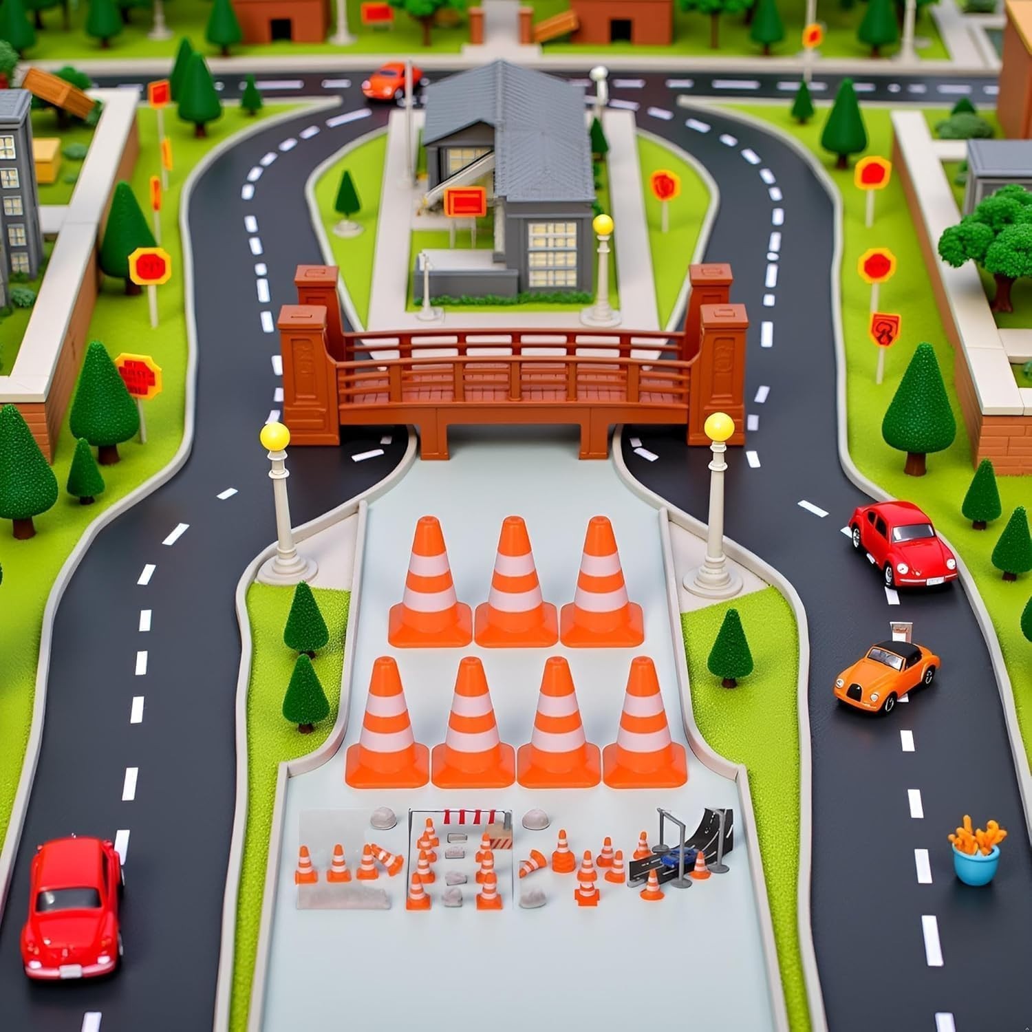 14Pcs Realistic Miniature Traffic Cones for Dollhouse Scenes & Educational Use