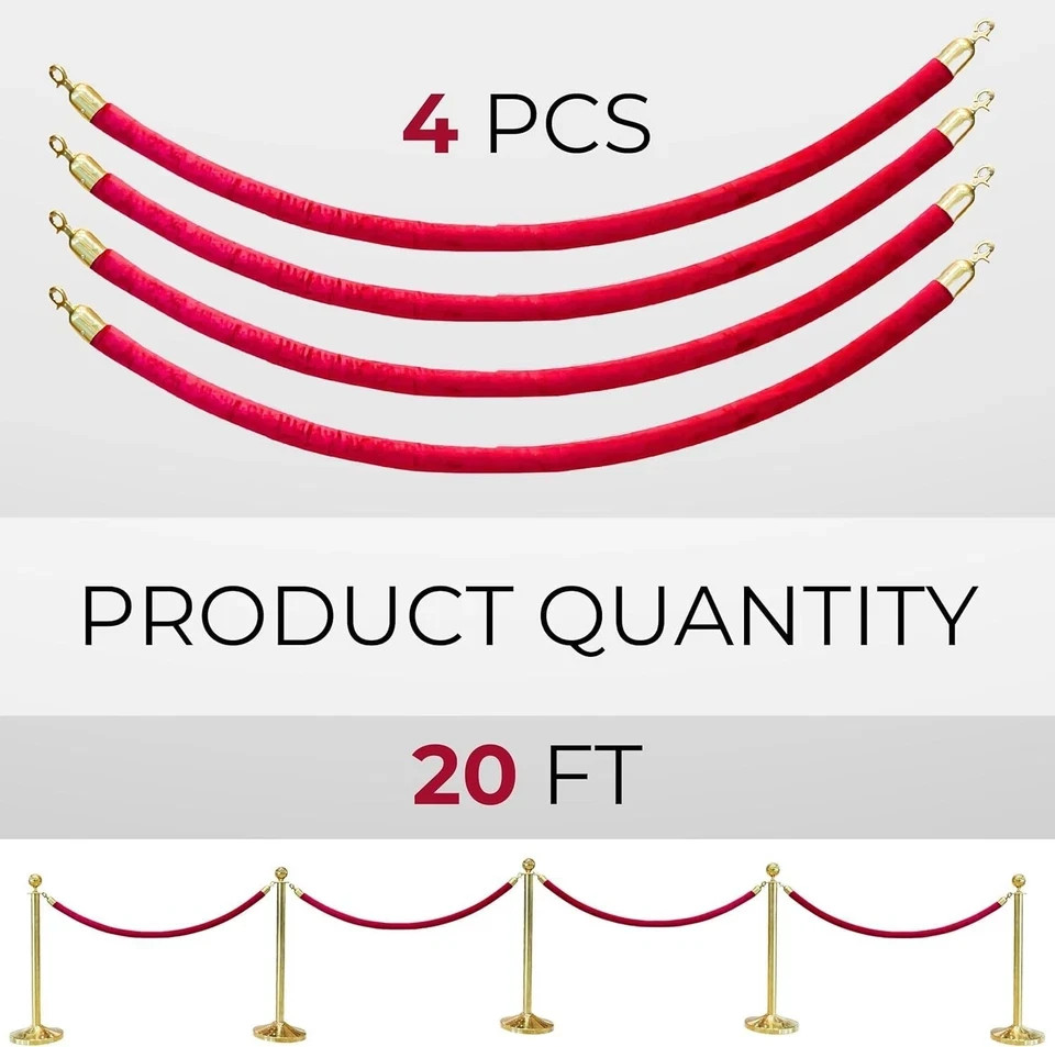 5 Ft Red Carpet Velvet Rope – 4 PCS Red Velvet Rope for Parties Crowd Ceremon…