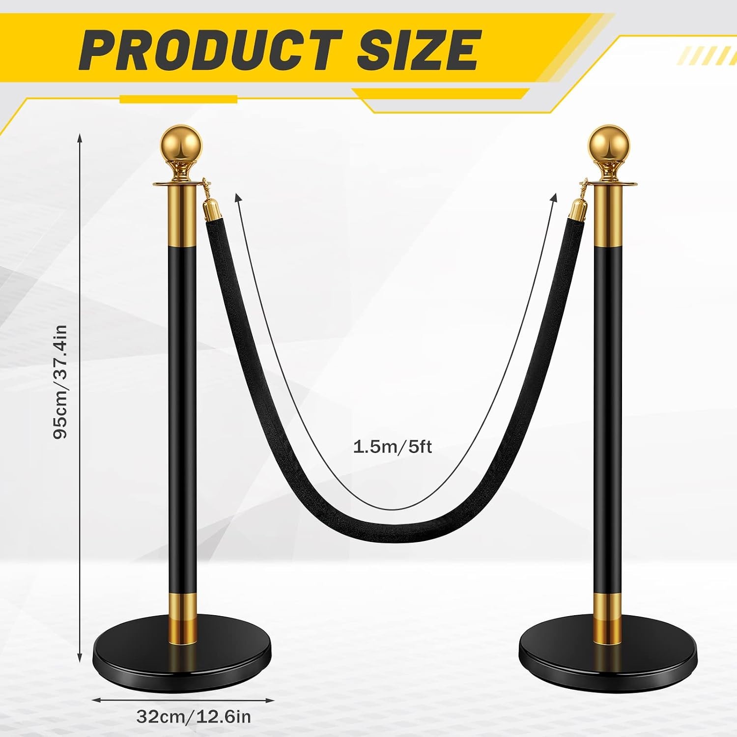 8 Pcs Stainless Steel Stanchions 5 ft Velvet Ropes Crowd Control Barriers Black