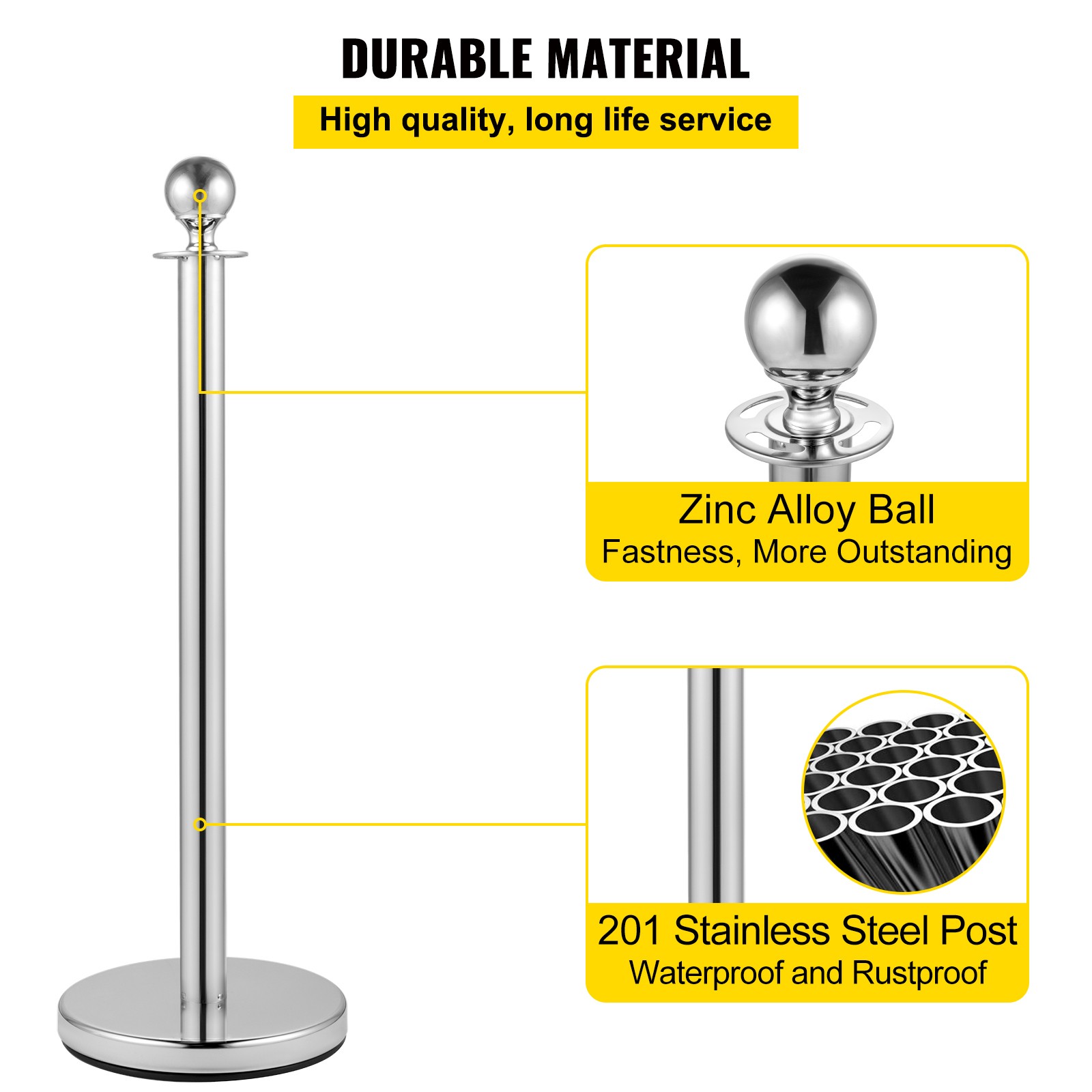 Crowd Control Stanchion Silver 4×37.8″ Pack 3 Ropes Queue Posts Stable Red