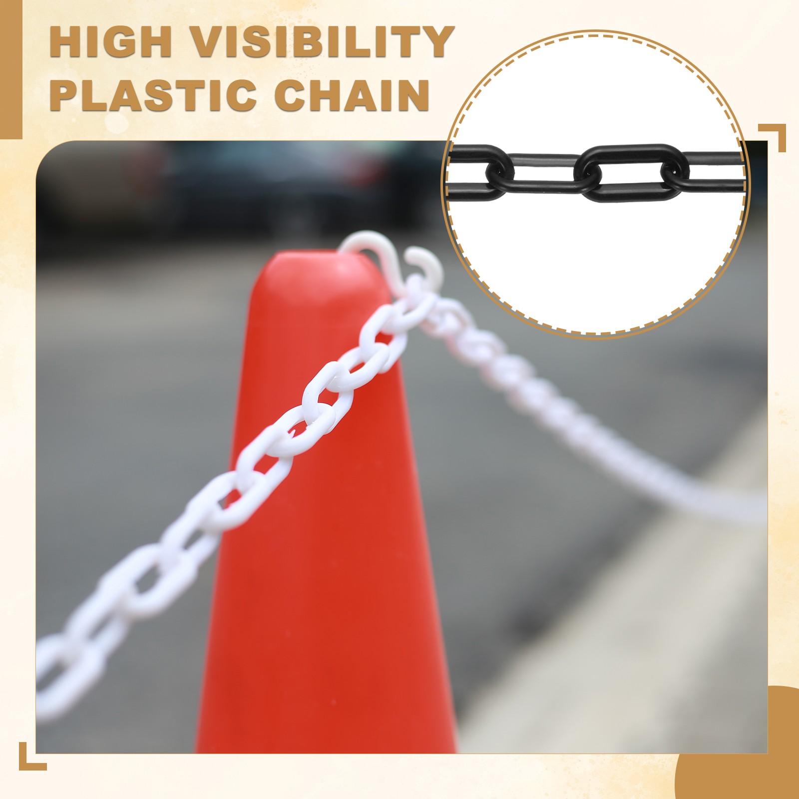 10 Feet Plastic Chain Link Safety Barrier Chain 1×2 Inch Buckle Black