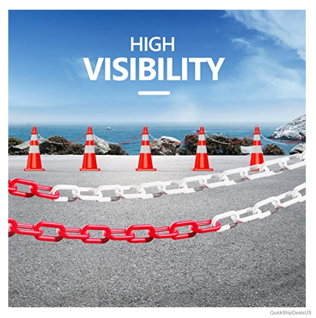 Plastic Chain 64 Feet 6mm PVC Barrier with 12 Connector Kits for Traffic Cones