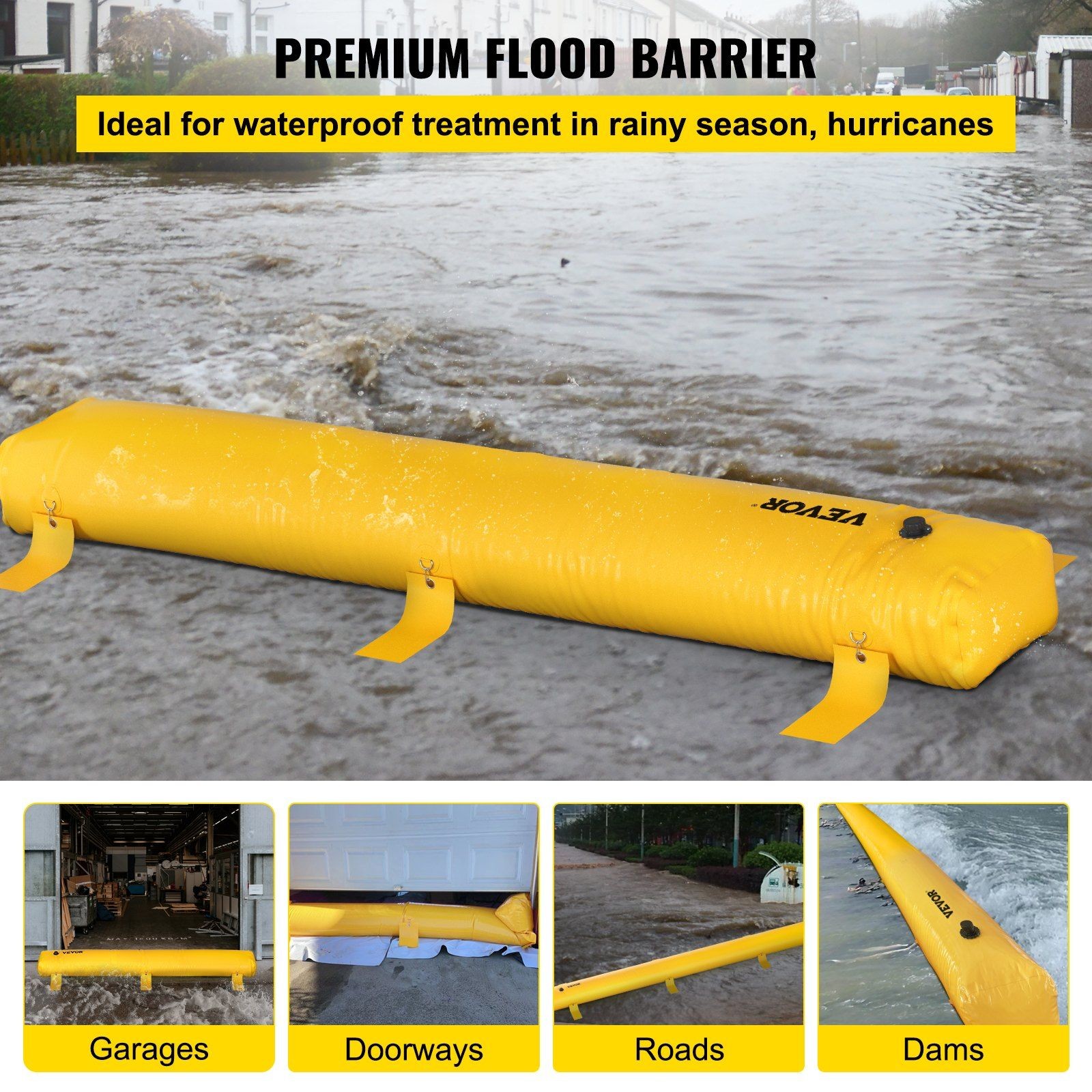 Robust PVC Flood Barrier 12ftx20inx12in, Max 1113lb Load