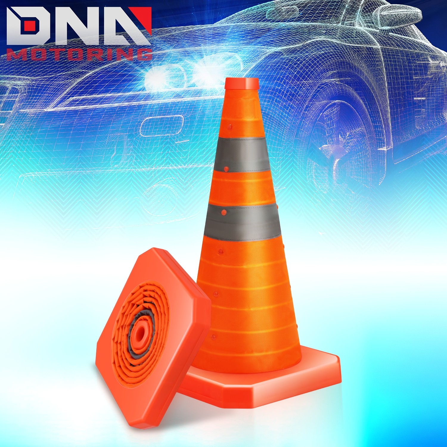 2Pcs 18″ Foldable Collapsible Traffic Safety Orange Cones with Heavy-Duty Base