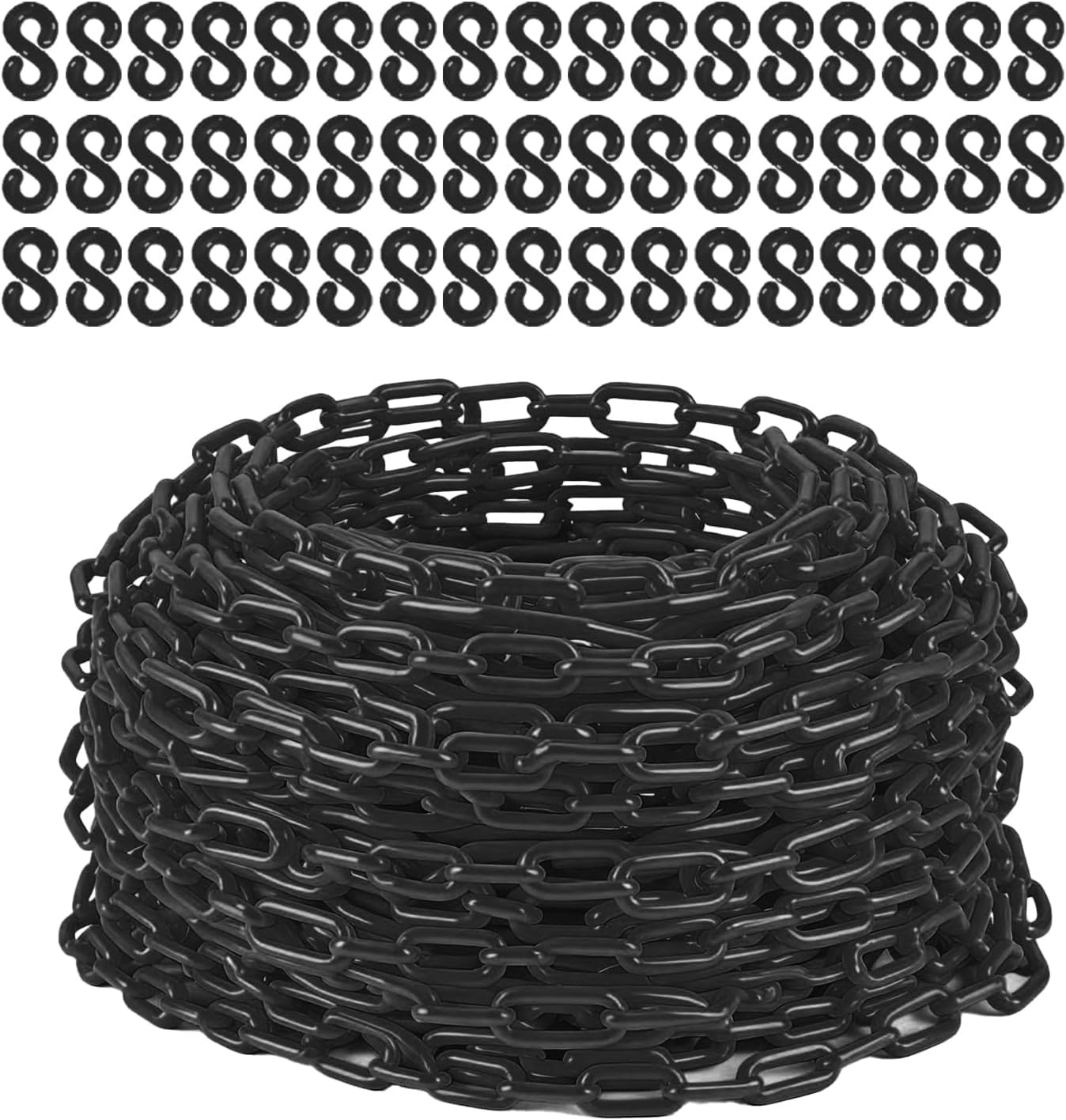 UV-Resistant Plastic Barrier Chain 240 FT w/ 50 S-Hooks for Indoor Outdoor