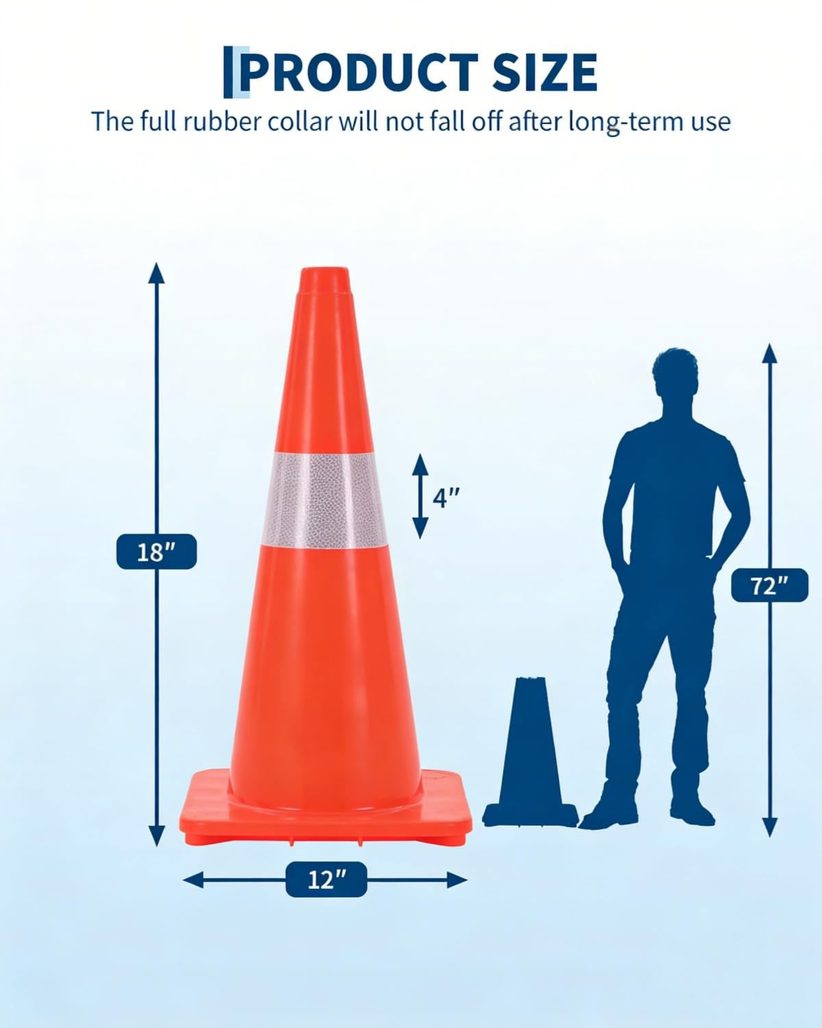6PCS 18/28″ PVC Traffic Safety Cones Base Reflective Road Parking Cone Orange