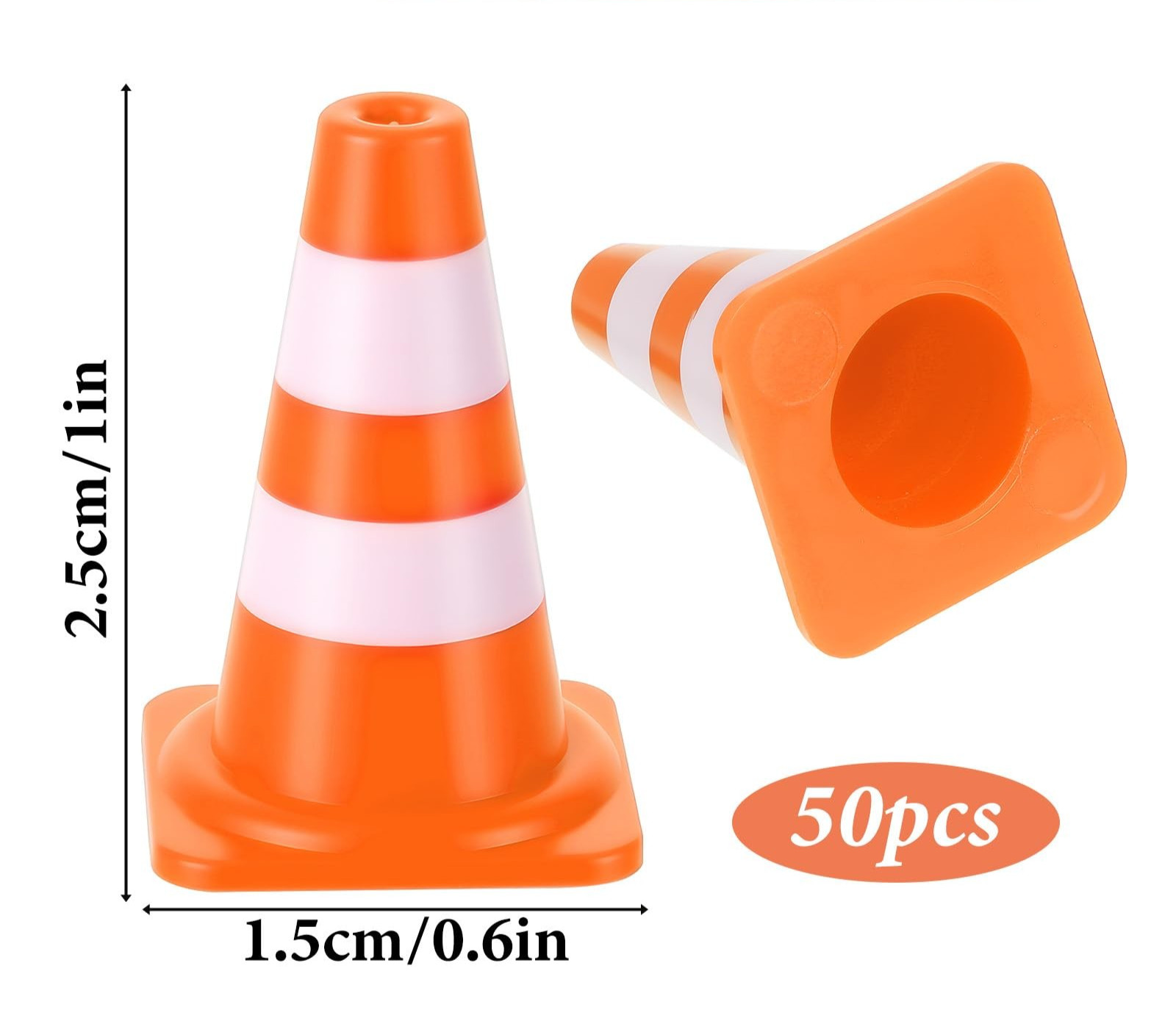 50 Pack Mini Traffic Cones 1″ ABS Plastic Orange Road Safety Sign Kids Micro Toy