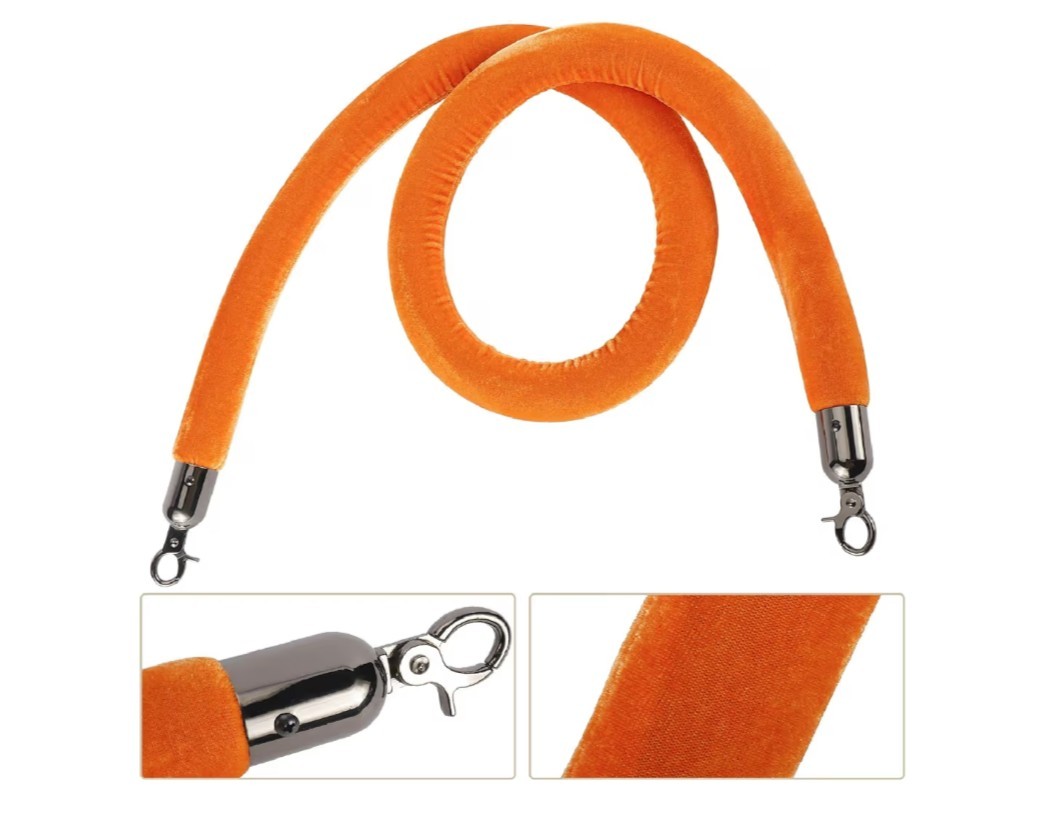 NovelBee 4pcs Orange Velvet Stanchion Ropes with Black Hooks,5 Feet Stanchion Qu