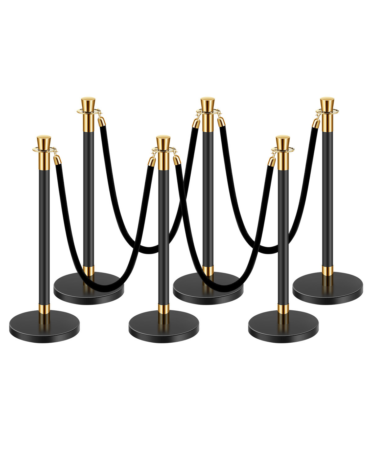 6 Pcs Stanchion Post with 4 Black Velvet Ropes Sand Injection Hollow Base