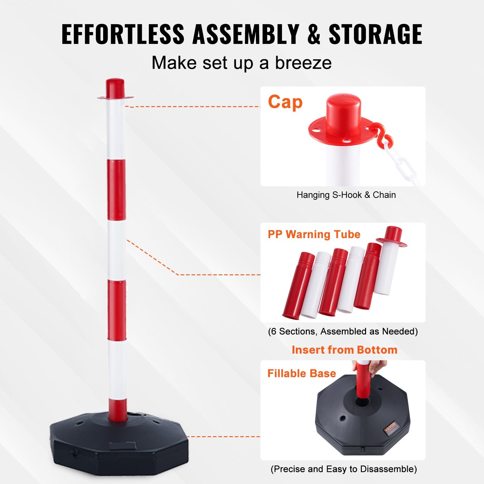 Vevor Adjustable Traffic Delineator Post Red White 6 Pack Sturdy And Stable