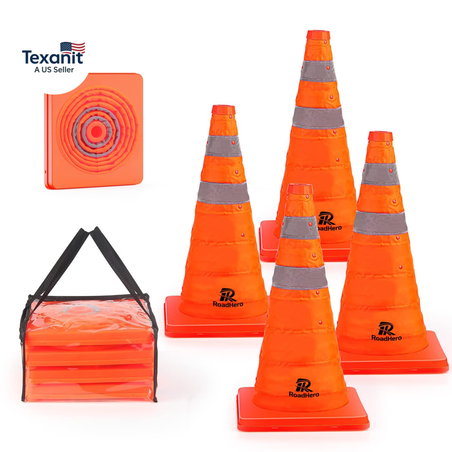 18 Inch 4 Pack Collapsible Traffic Safety Cones, Multi Purpose Pop-Up Cones with