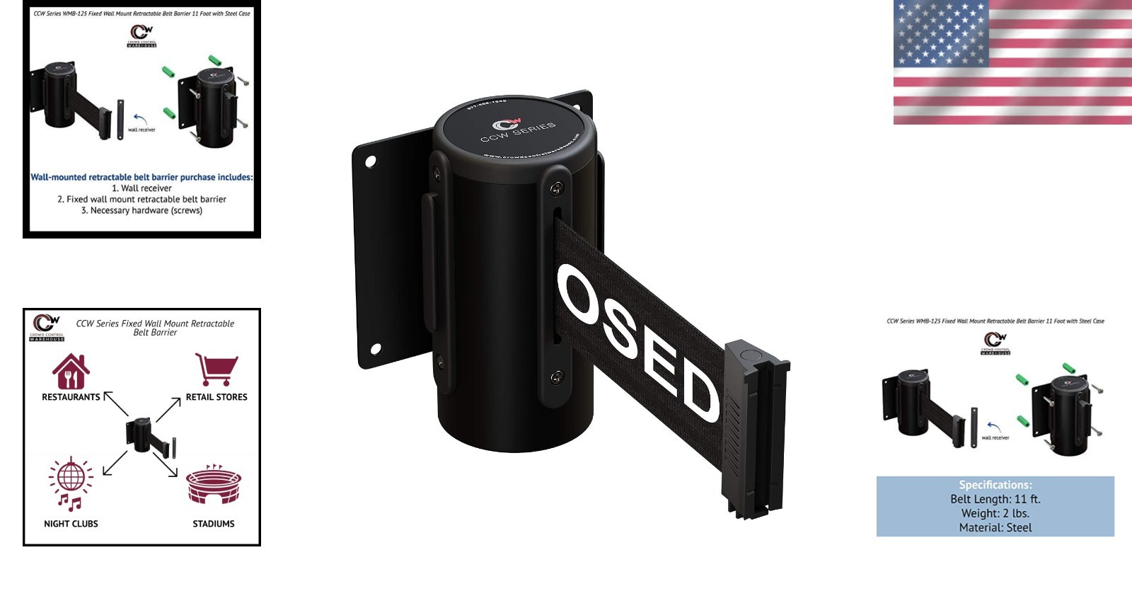 Multi-Purpose 11′ Fixed Wall Mount Retractable Belt – Ideal for Indoor/Outdoor