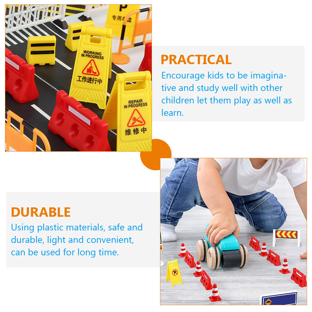 Set Traffic Signs Toys Kids Pretend Play Street Signs Traffic Barrier Toys
