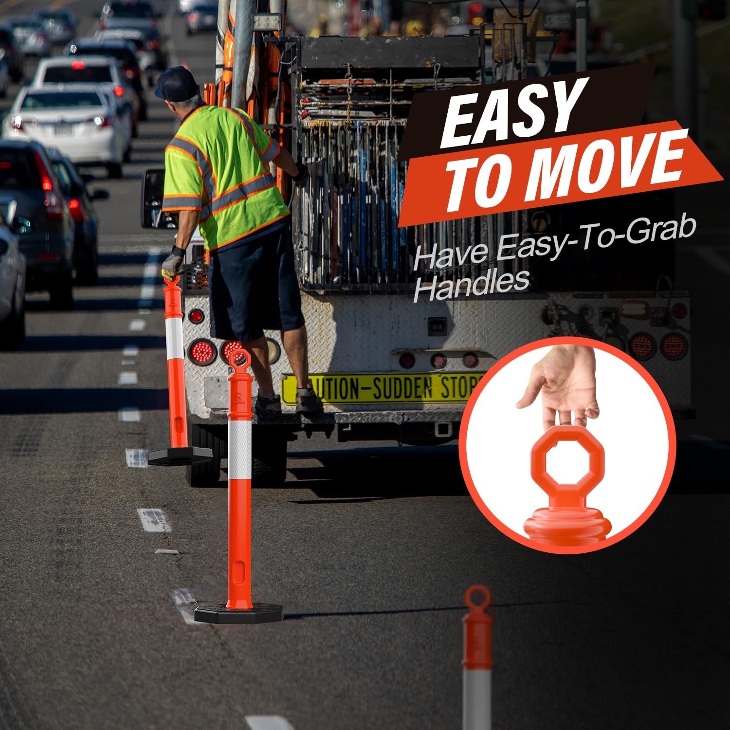 45 Inch Orange Delineator Post with 10 LB Weighted Base, 3 Pack | Traffic Deline