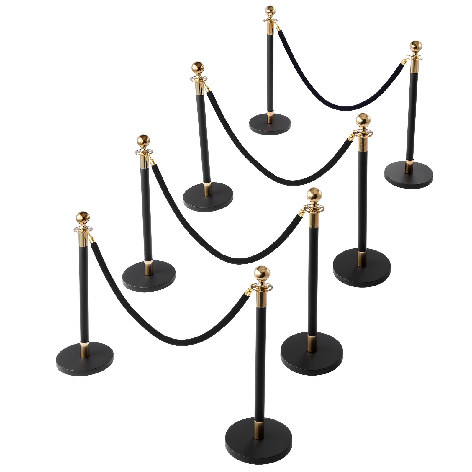 Uimoso 8-Piece Stanchion Post Crowd Control Set 6 Black Velvet Ropes Hollow Base