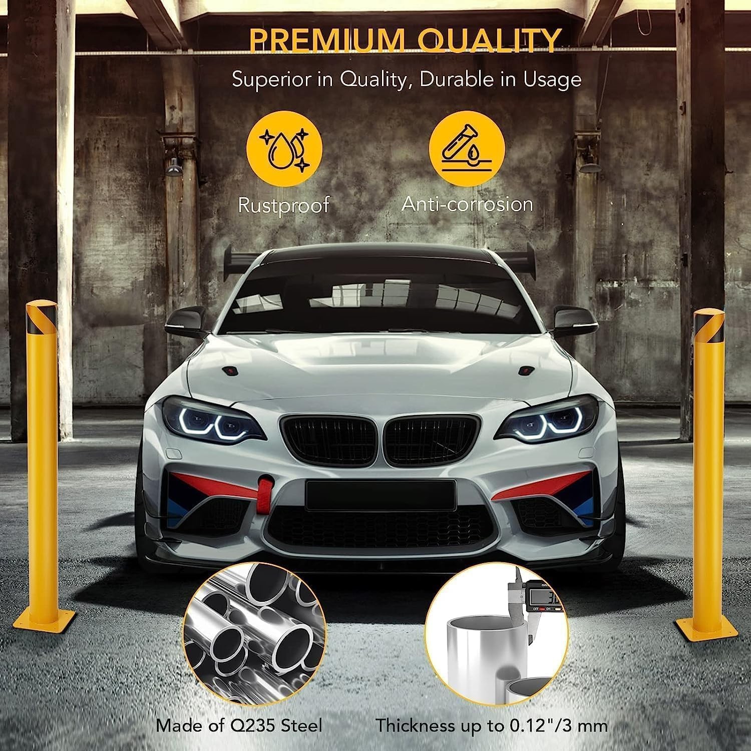 1/2/4/6 PCS Heavy Duty Steel Safety Bollards for Garages, Parking Lots – 36 Inch