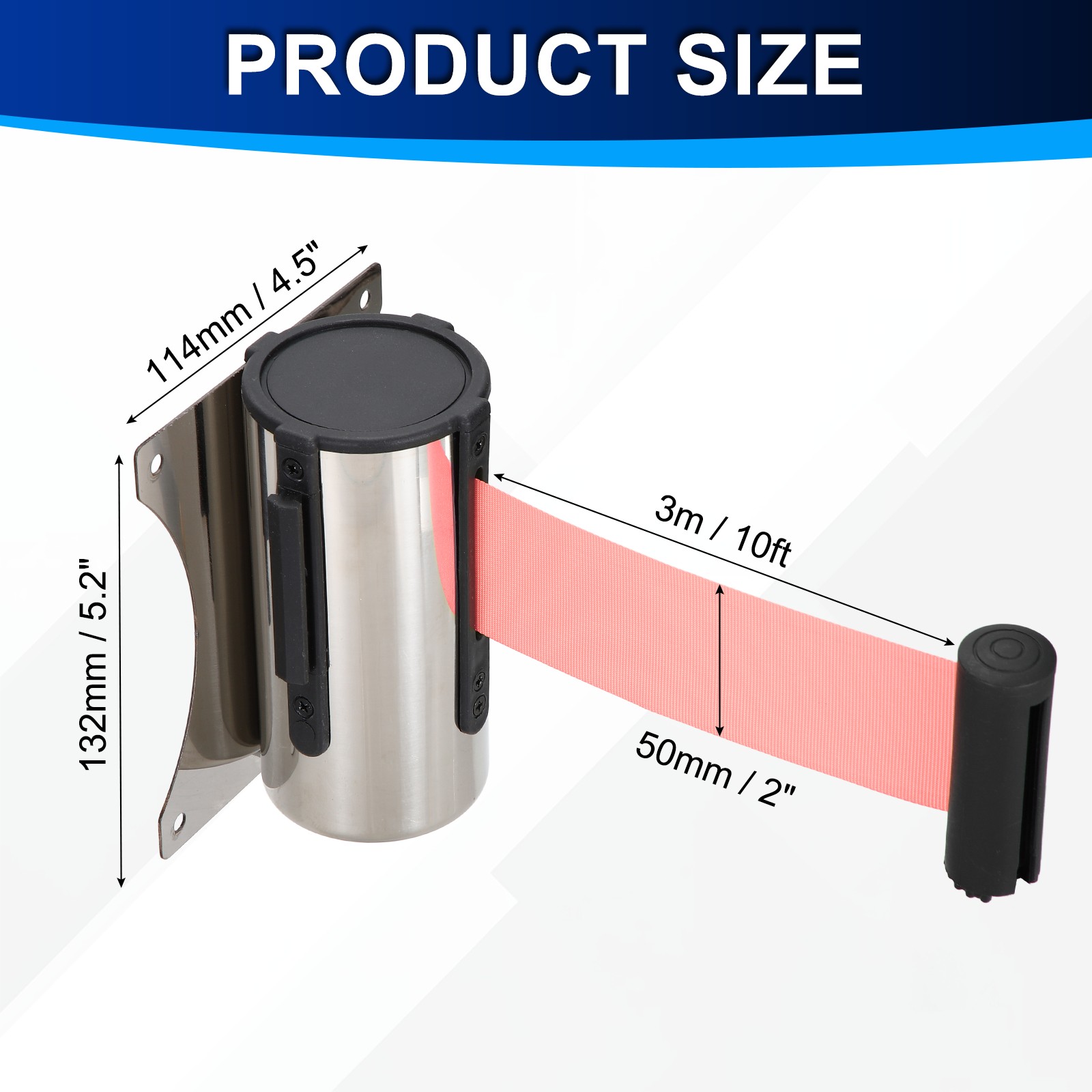 Fixed Wall Mount Retractable Belt Barrier (10 Feet, Pink) (1 Pcs)