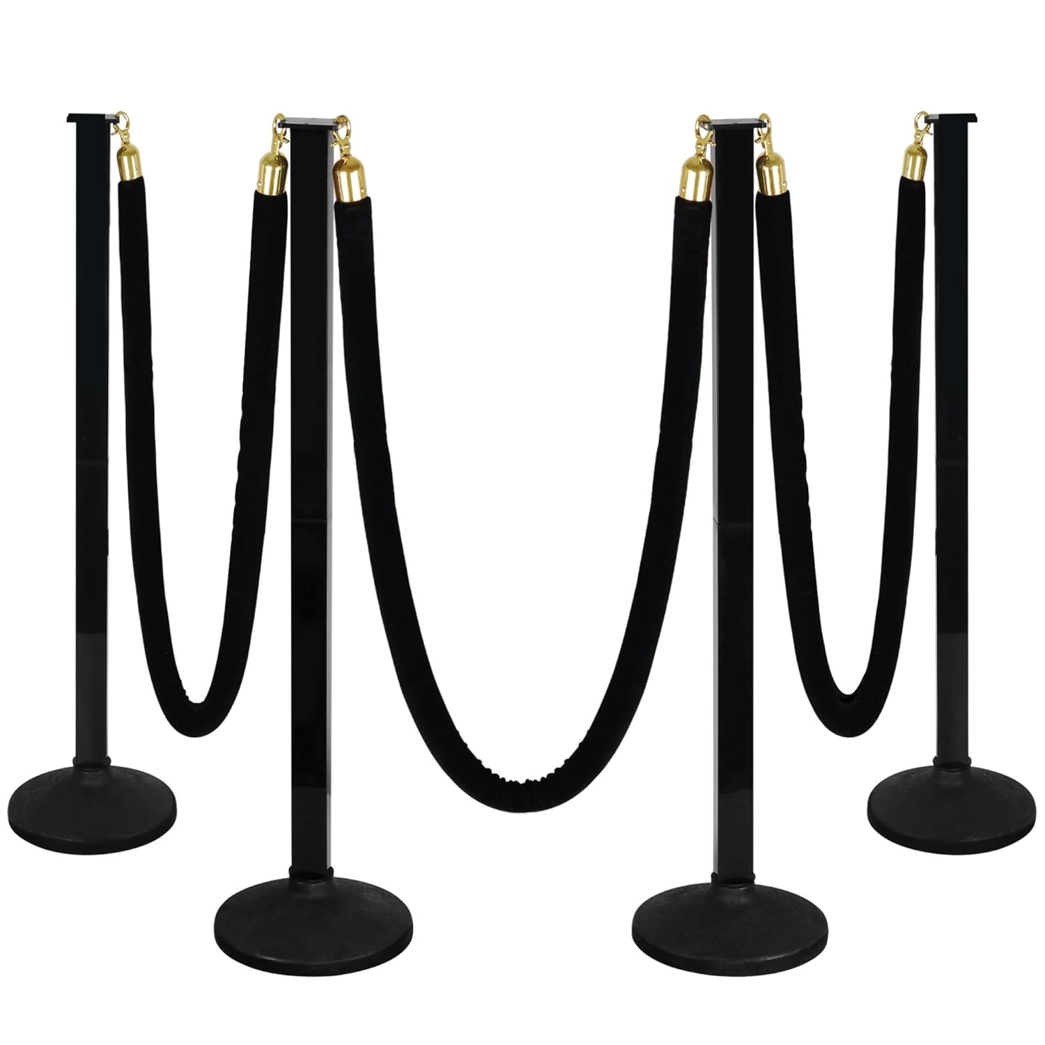 4 Pack Velvet Rope Stanchions with Weighted Base for Crowd Control & Events