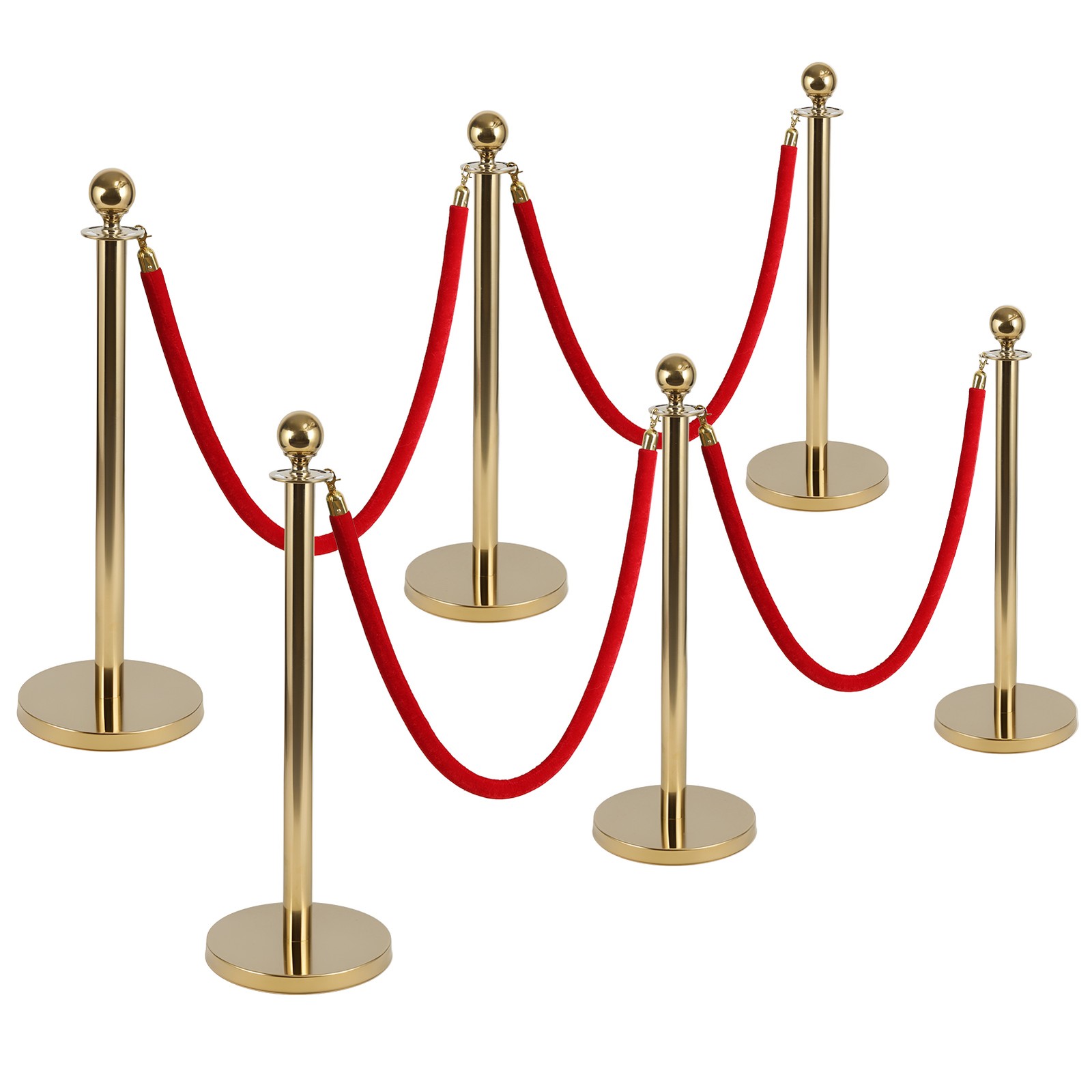 8Pcs Stanchion Post Queue Barrier Crowd Control Sand Base Gold with Velvet Ropes