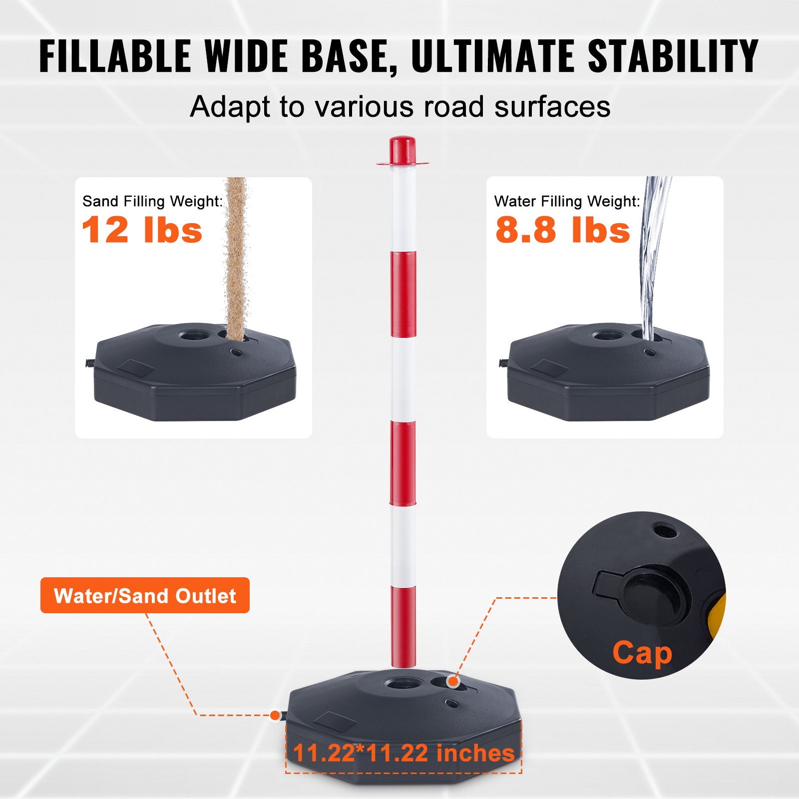 Uimoso 6PCs Traffic Delineator Post Cones with Fillable Base 6.6 FT Chain