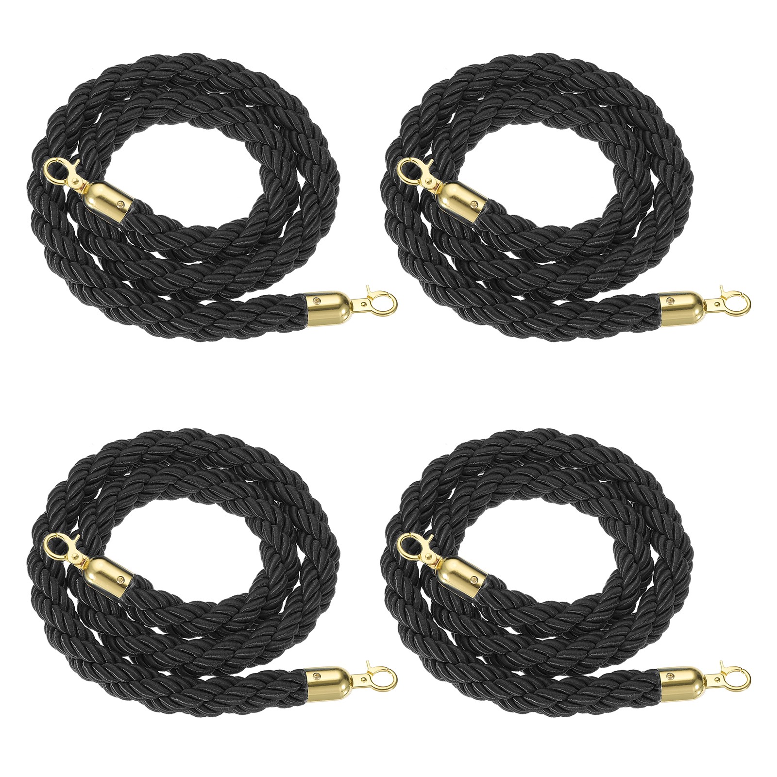 4 Pack Black Twisted Stanchion Rope, 5 Ft Ropes Barrier Rope with Gold Hooks