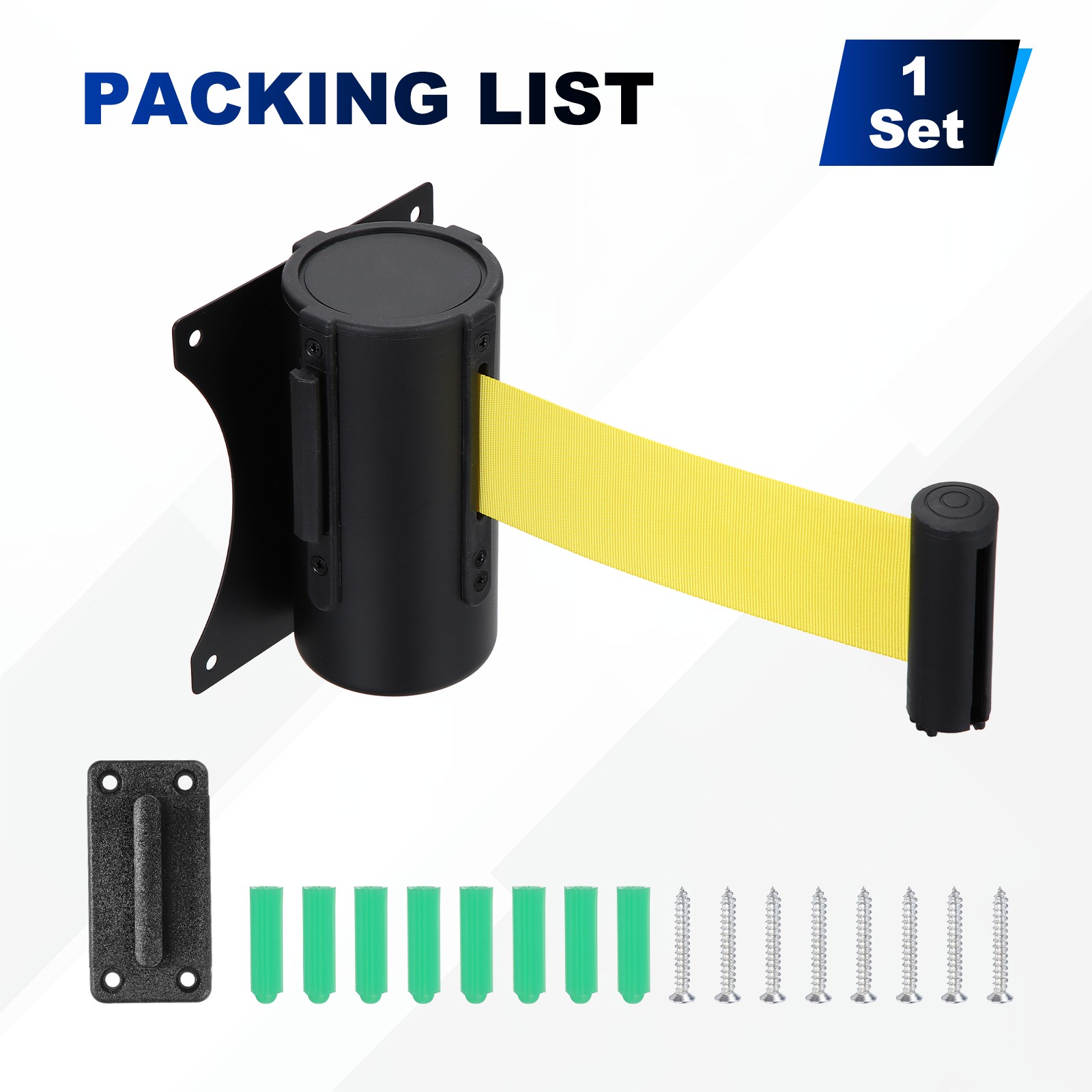 Fixed Wall Mount Retractable Belt Barriers (10 Feet, Yellow) (1 Pcs)