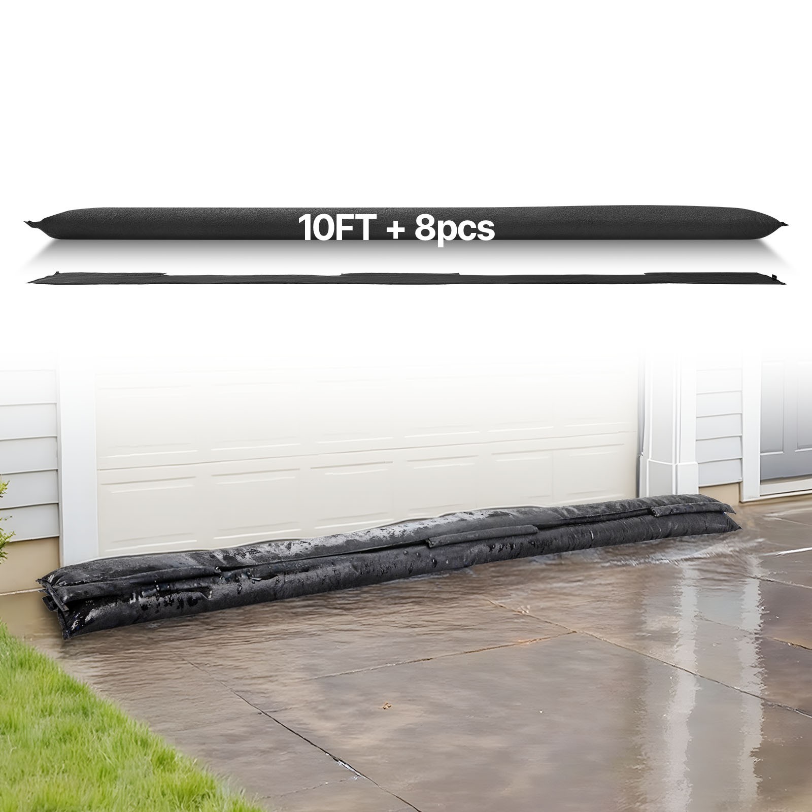 Uimoso Flood Barrier 10 x 0.7 ft Reusable Flood Bags Activated by Water 8 Pack