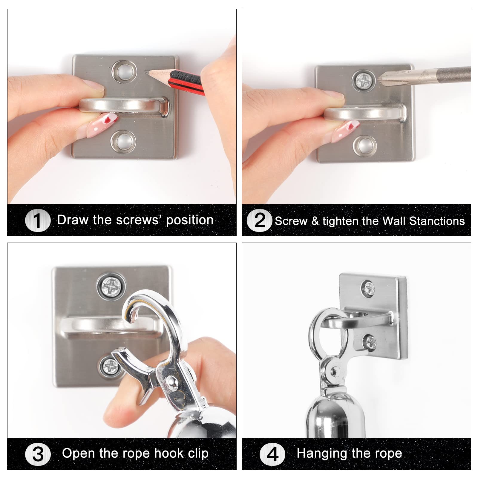 4 Pcs Wall Screw Mount Crowd Control stanchions Safety barriers Silver Hanging C