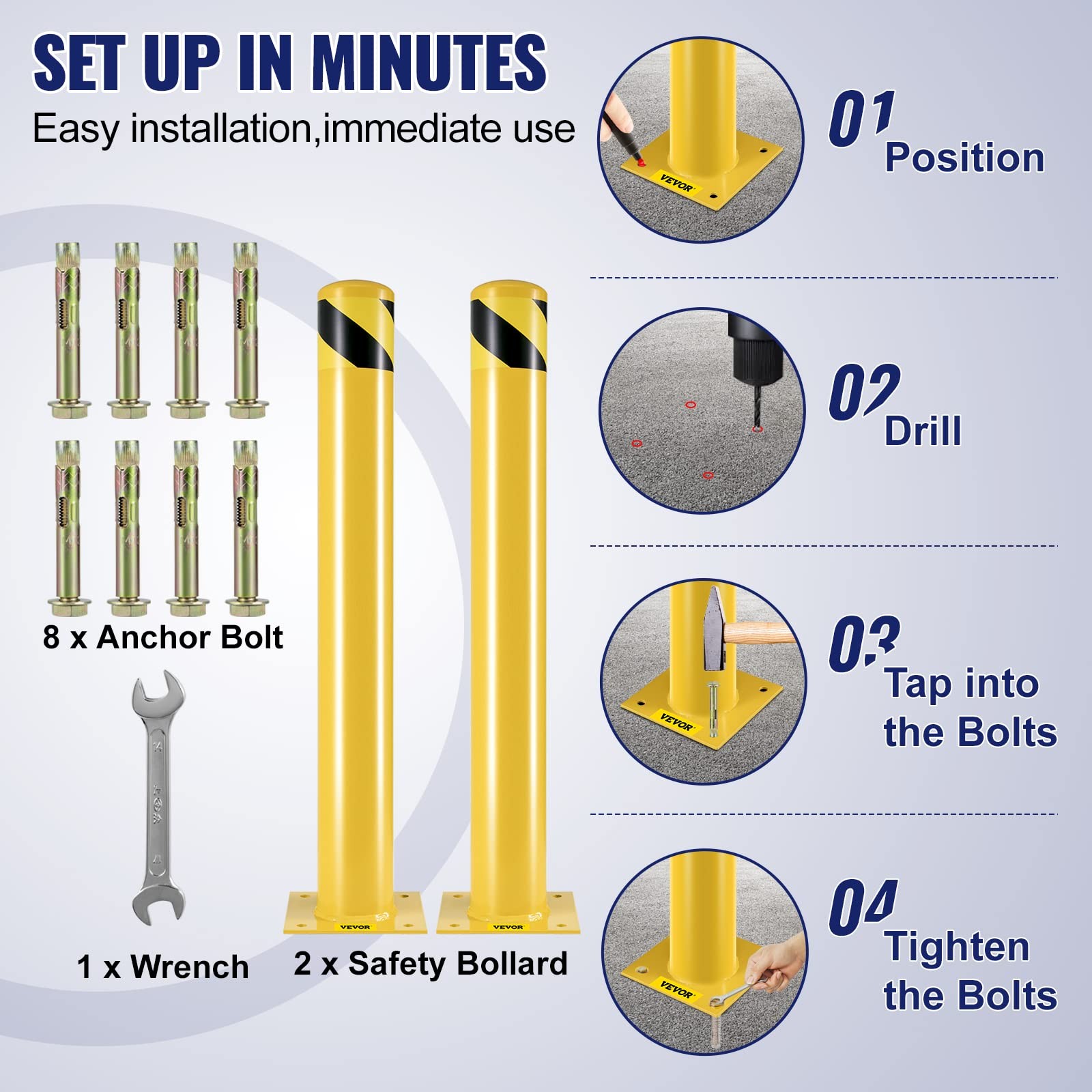 36 Inch Yellow Safety Bollard Durable Q235 Steel For Traffic Protection
