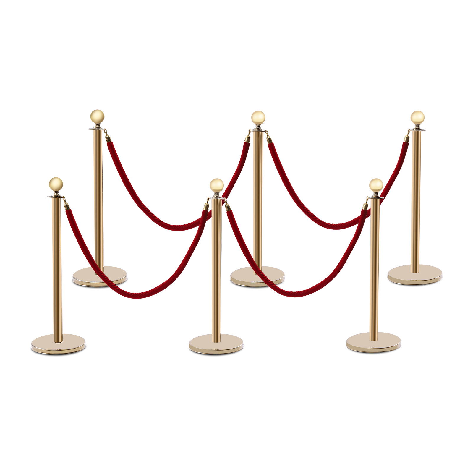 6Pcs Golden Stanchion Posts w/ 4 Velvet Ropes Crowd Control Queue Pole Barrier!~