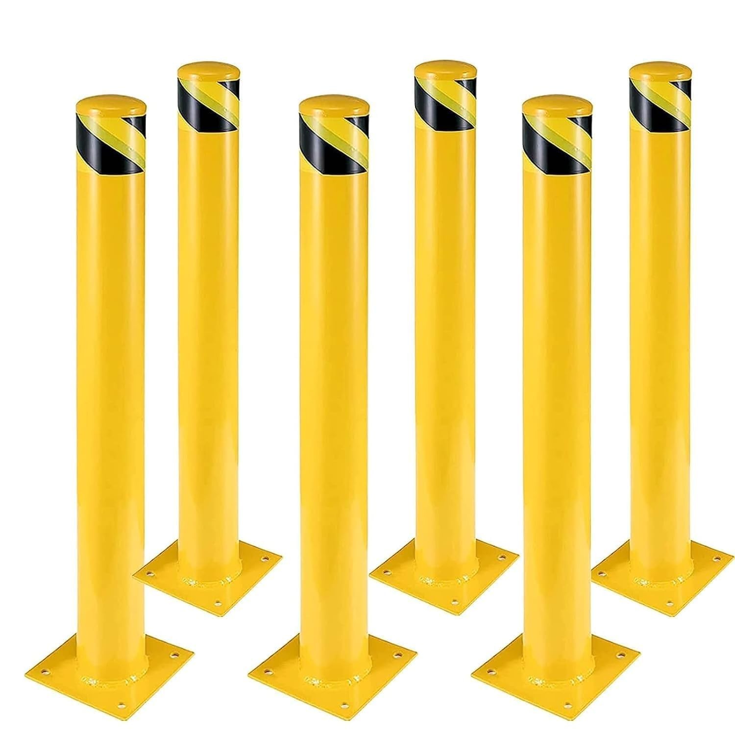 1/2/4/6 PCS Outdoor Safety Bollard 48 Inch Yellow Q235 Steel Post Pipe Barrier