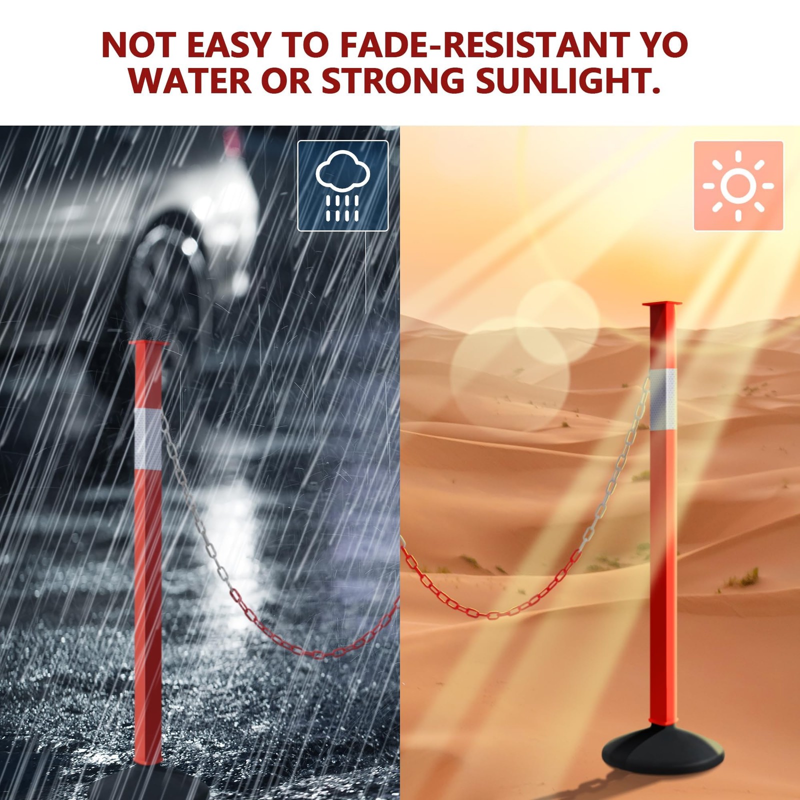 Traffic Delineator Post with Weighted Base & Reflective Collars, Adjustable P…