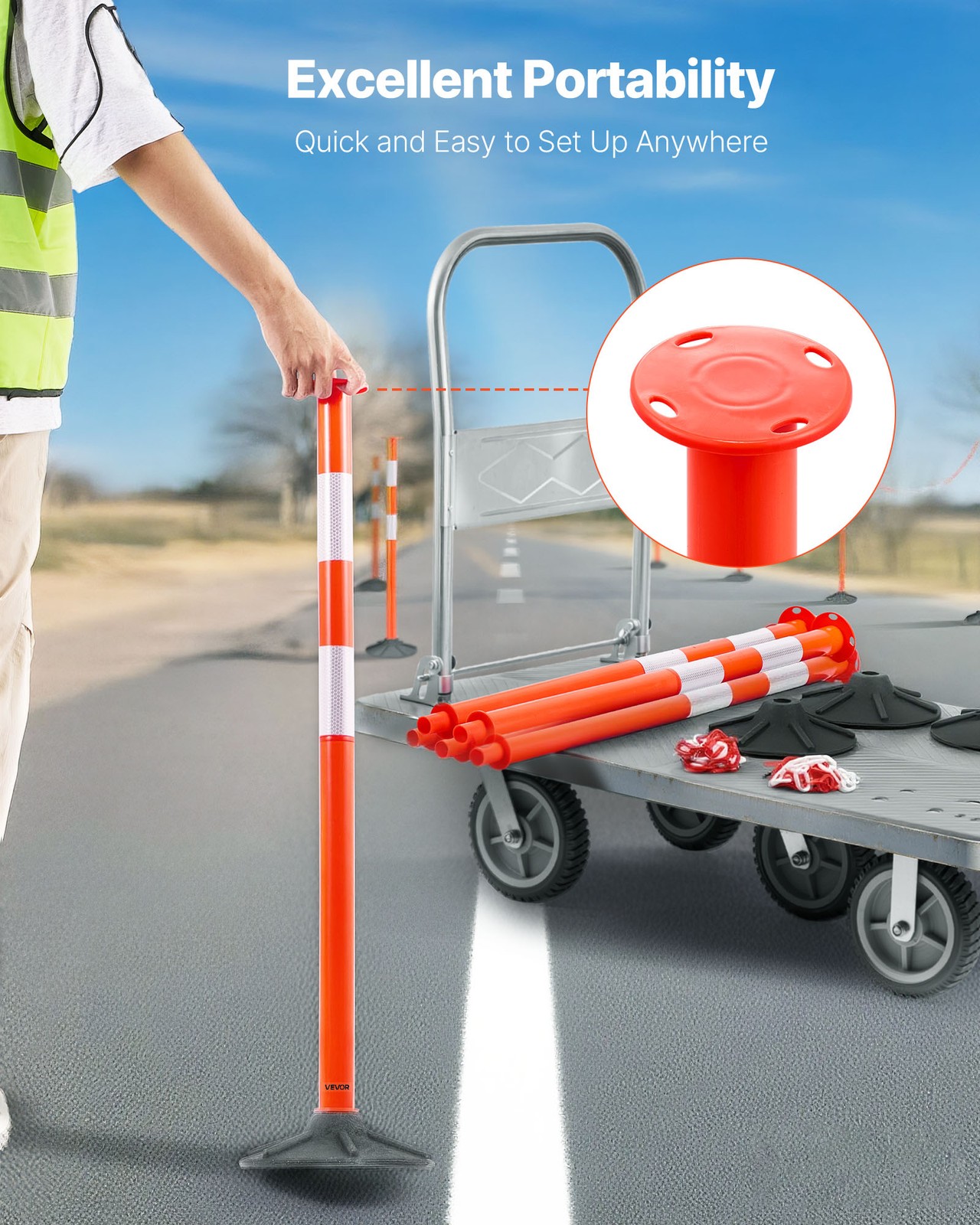 VEVOR 2 Packs Traffic Delineator Posts 34 in Safety Cones Weighted Base & Chains