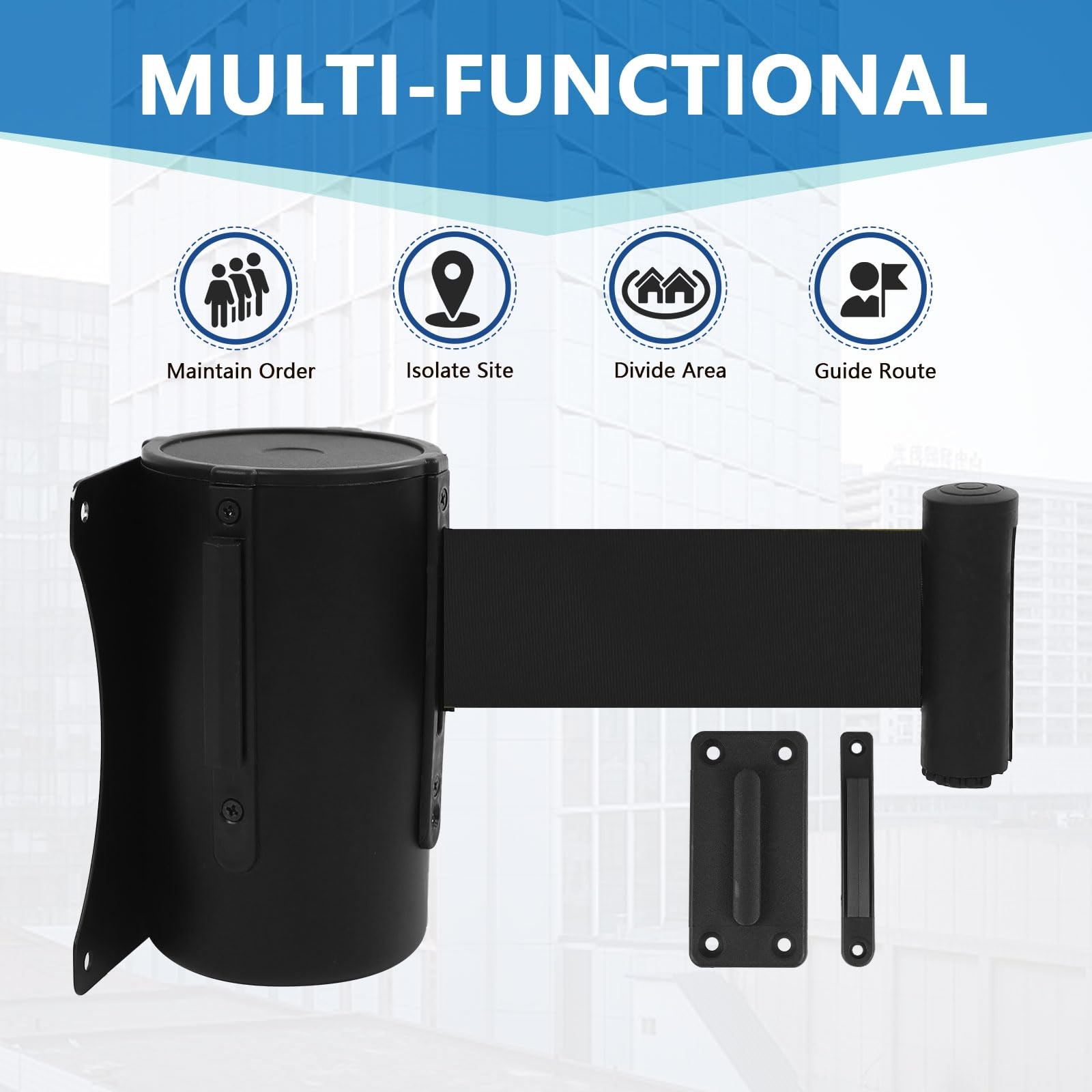 2 PCS Wall Mount Retractable Belt Barrier Steel Case 16 Ft Black Retail