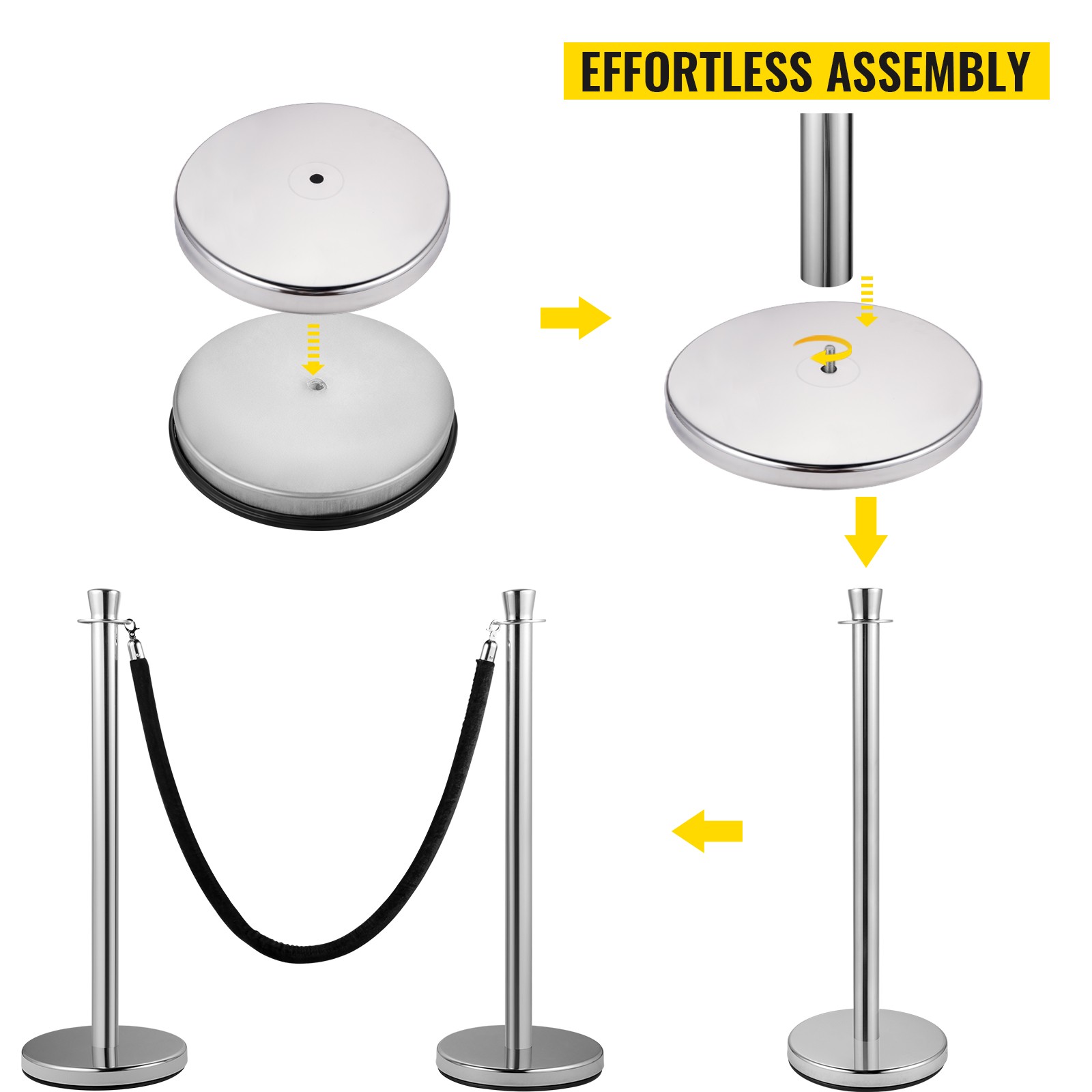 Crowd Control Stanchion Stanchion Set 2 Pieces Set with Black Velvet Rope