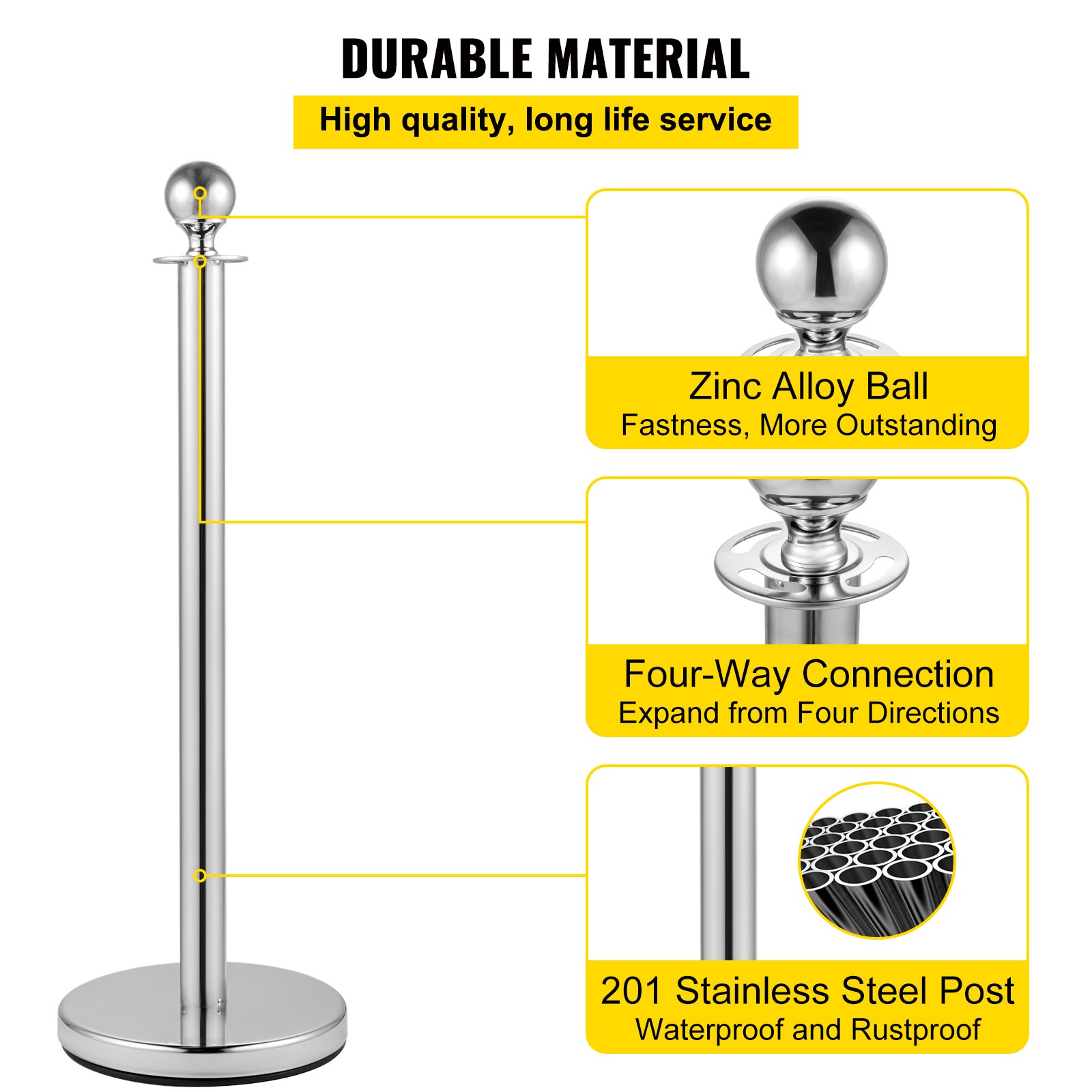 UimosoCrowd Control Stanchion Stanchion Set 8 Pieces with Red Velvet Rope-Silver