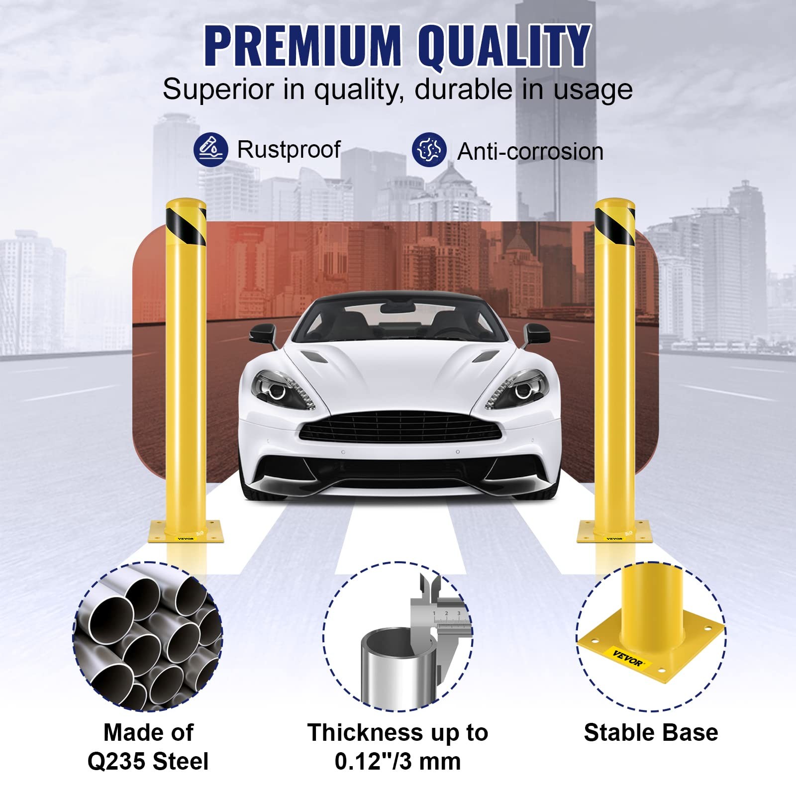 36 Inch Yellow Safety Bollard Durable Q235 Steel For Traffic Protection